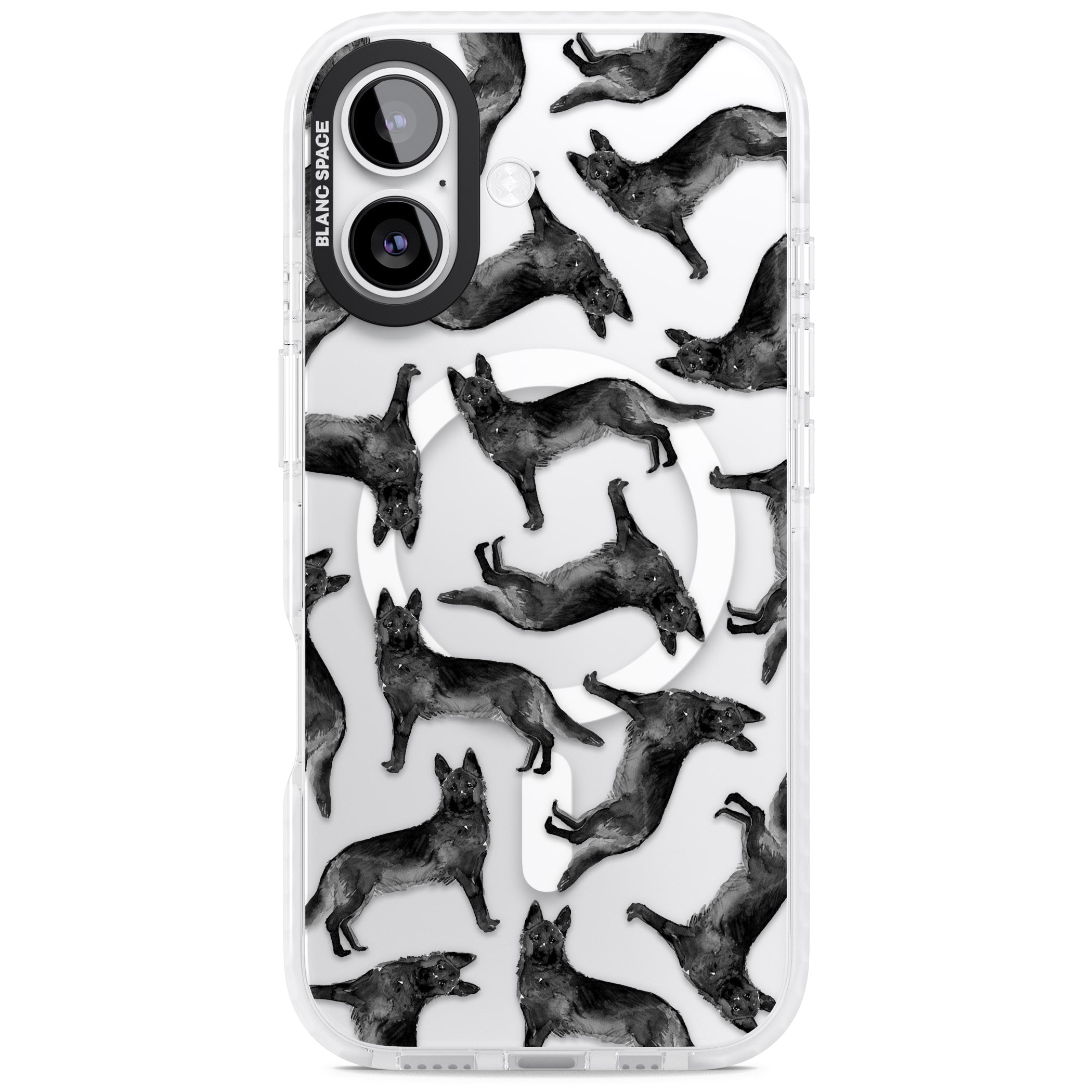 German Shepherd Pattern Black iPhone 17 Impact Pro Clear Phone Case