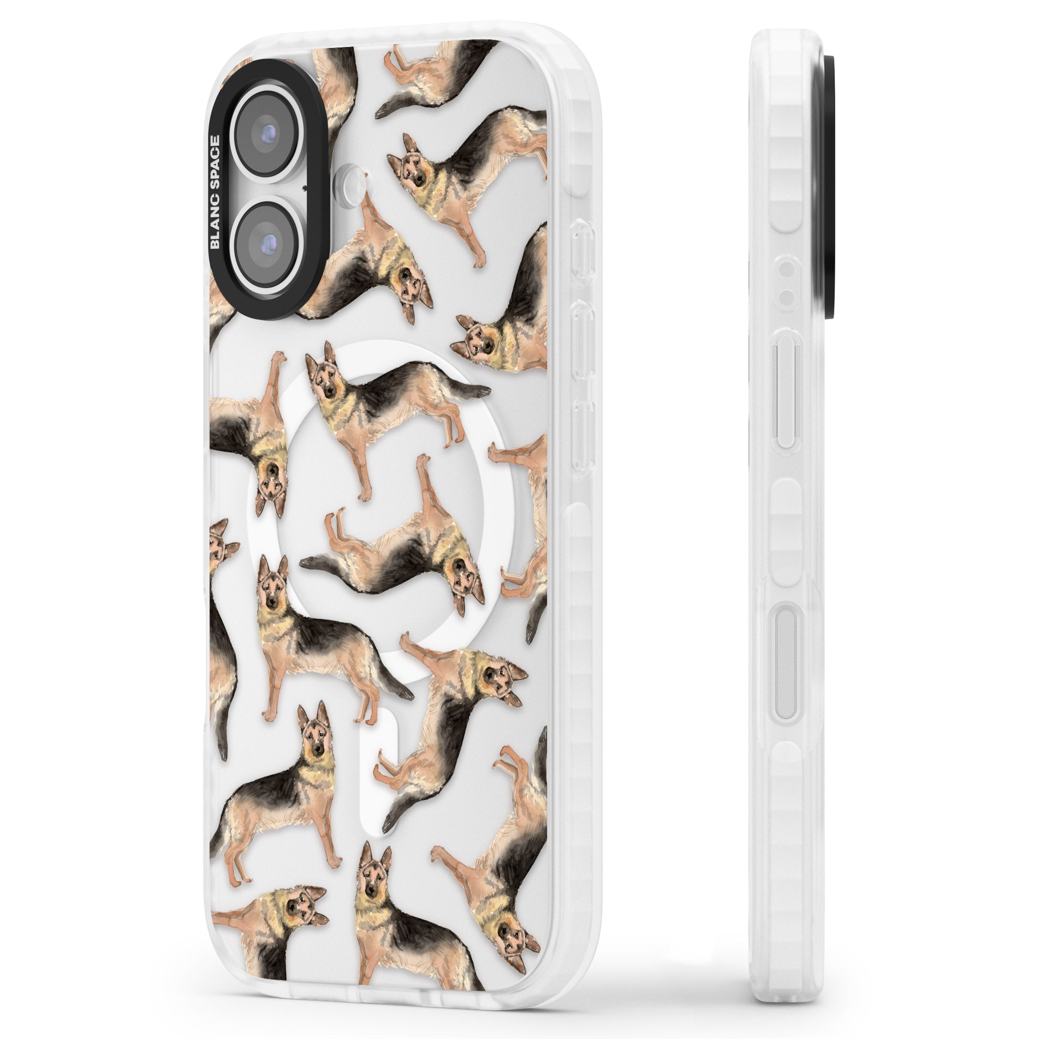 German Shepherd Pattern Classic iPhone 17 Impact Pro Clear Phone Case Side Profile