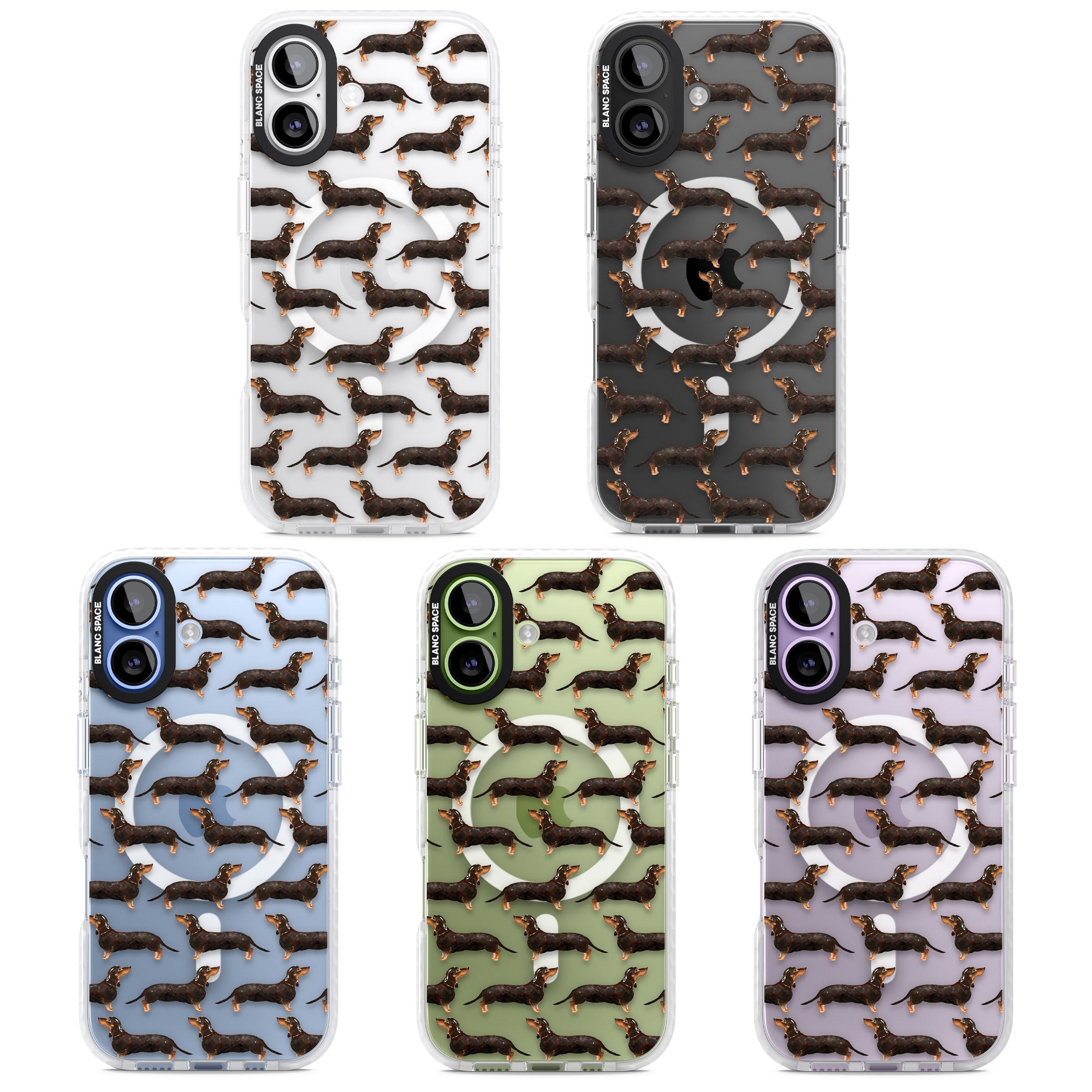 Dachshund Pattern Black Tan iPhone 17 Impact Pro Clear Phone Case APT Impact Protection
