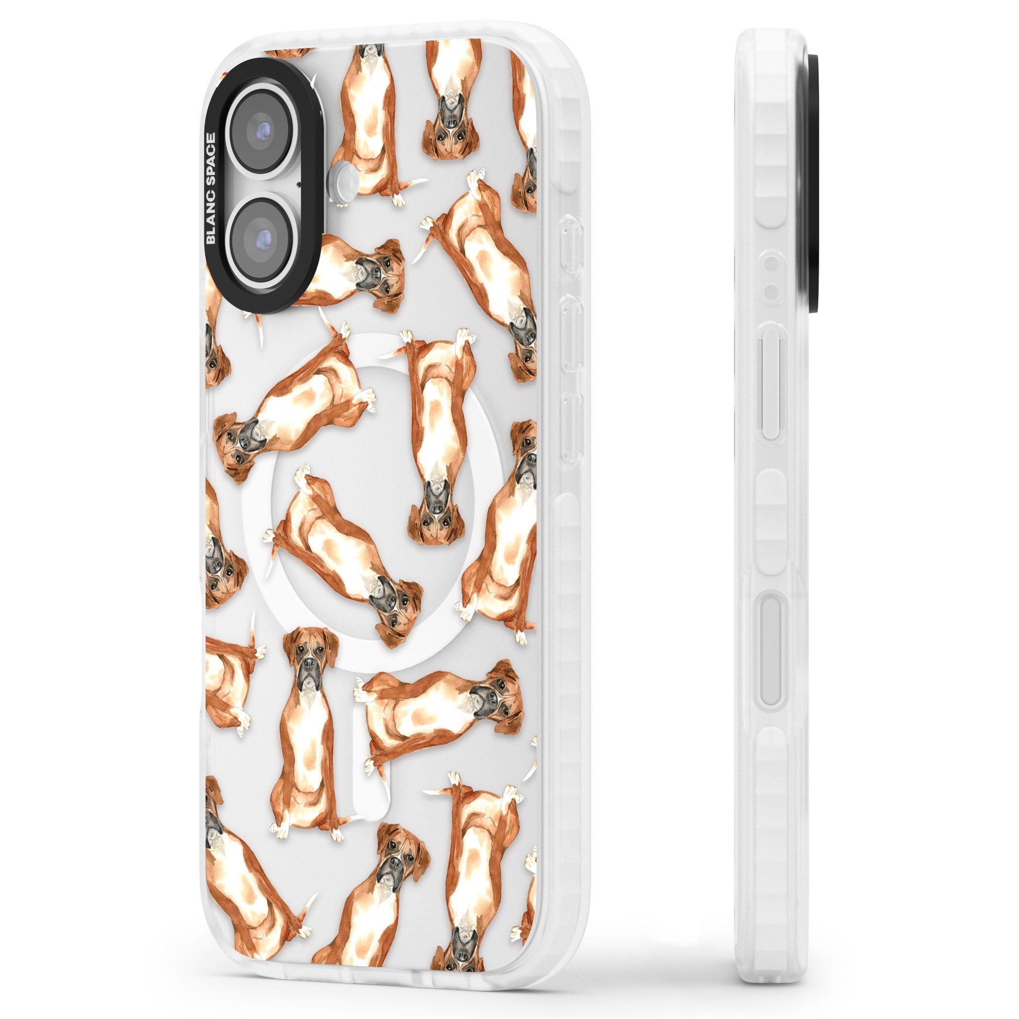 Boxer Watercolor Dog Pattern iPhone 17 Impact Pro Clear Phone Case Side Profile