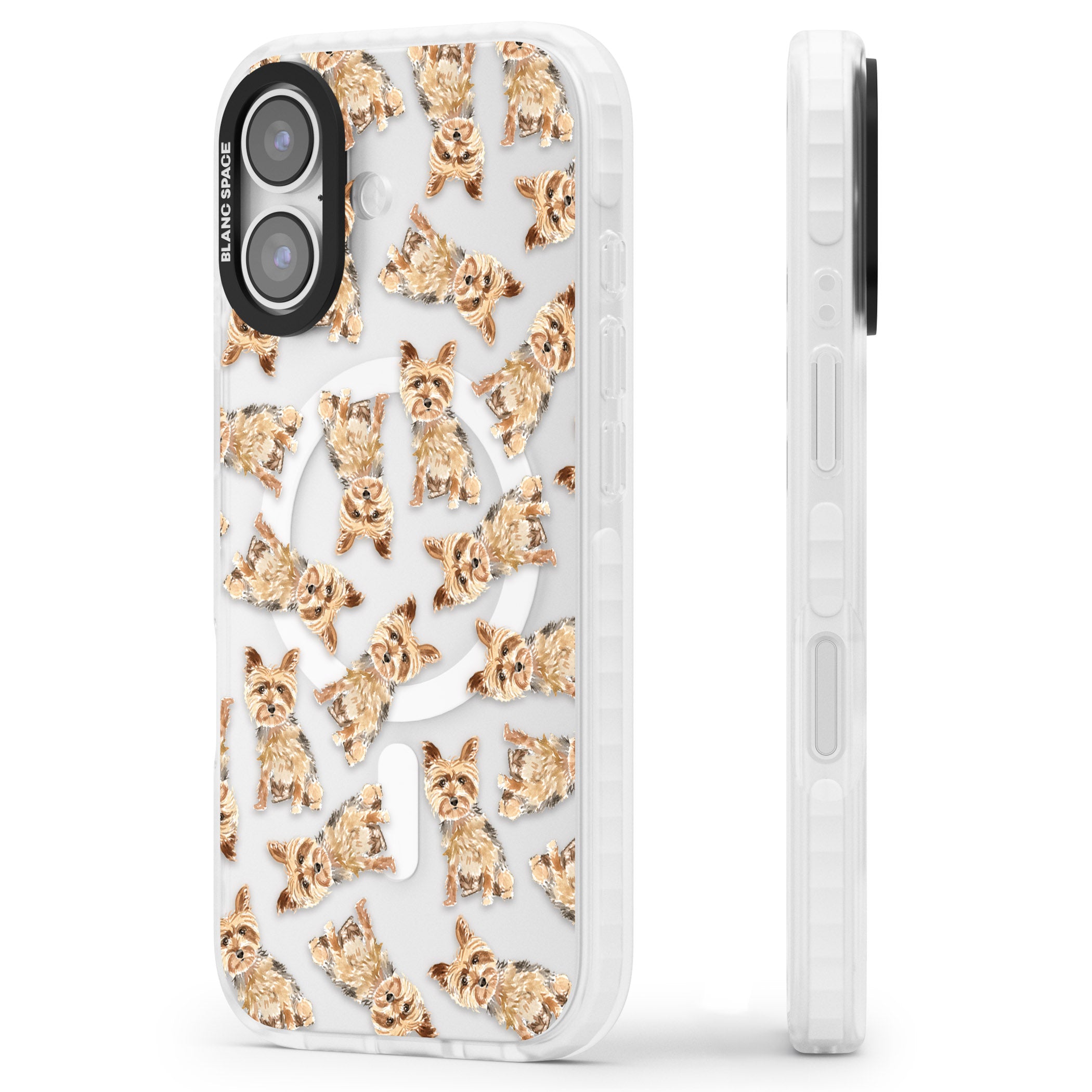 Yorkshire Terrier Dog Pattern iPhone 17 Impact Pro Clear Phone Case Side Profile