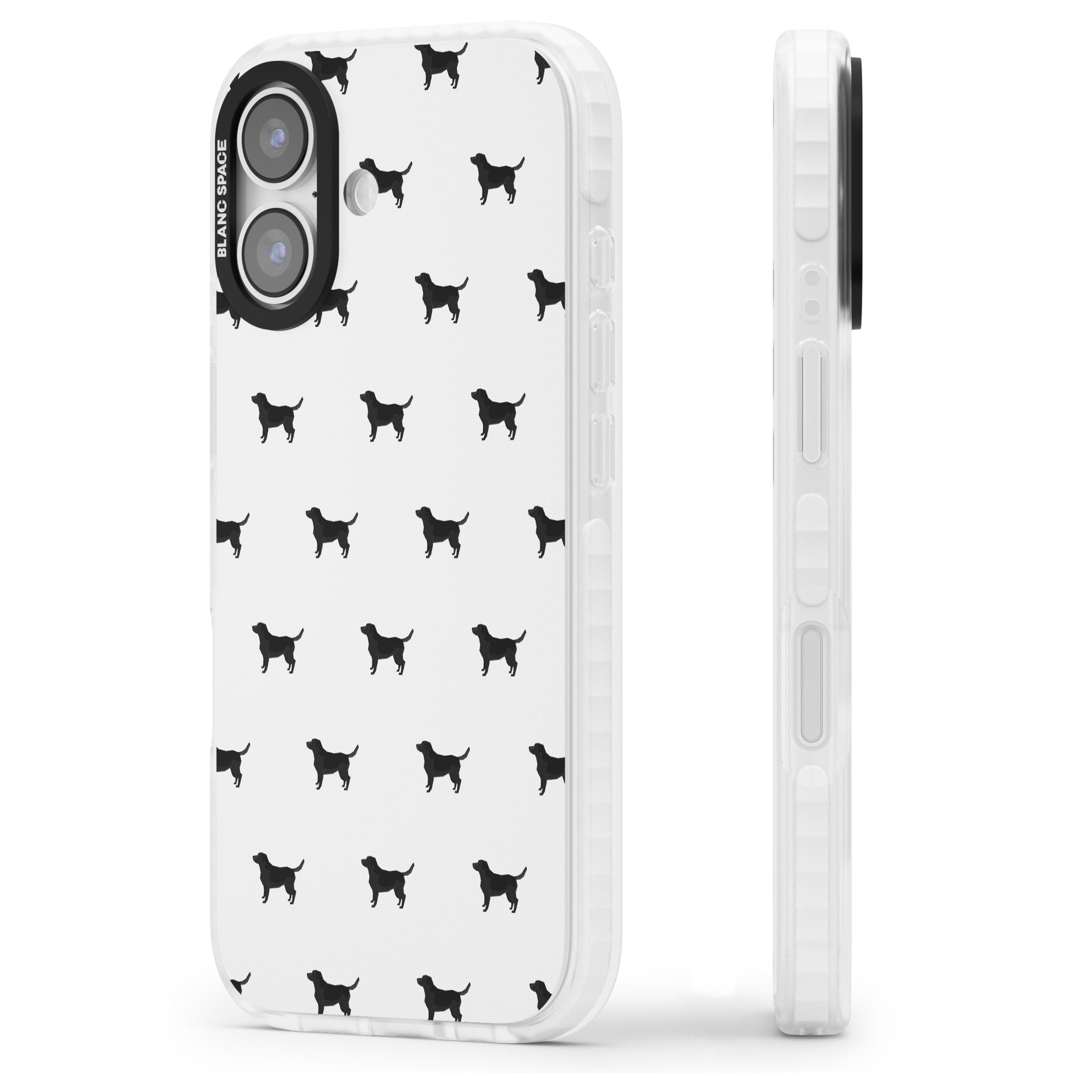 Black Labrador Spot Pattern iPhone 17 Impact Pro Clear Phone Case Side Profile