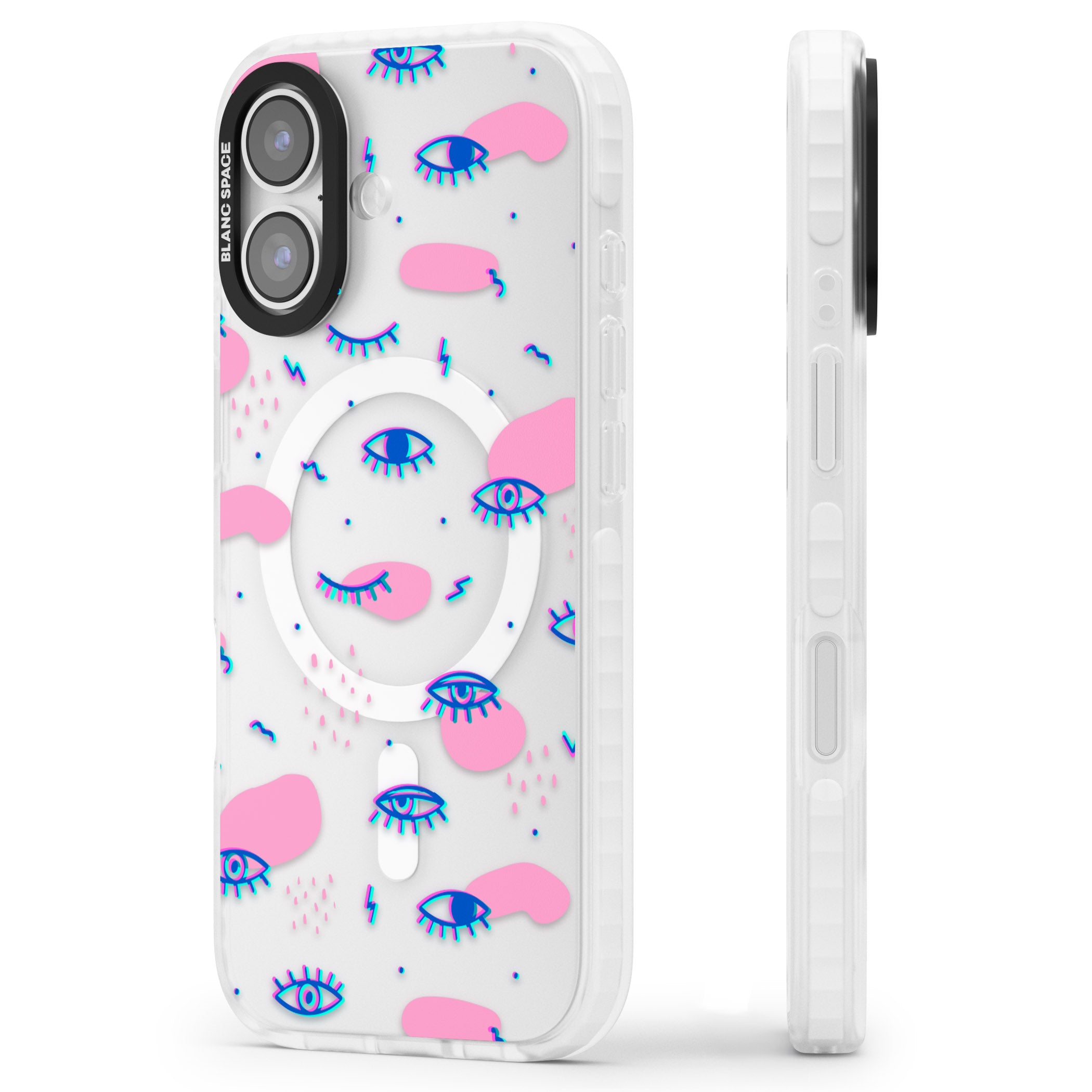 Pink Eye Pattern iPhone 17 Impact Pro Clear Phone Case Side Profile