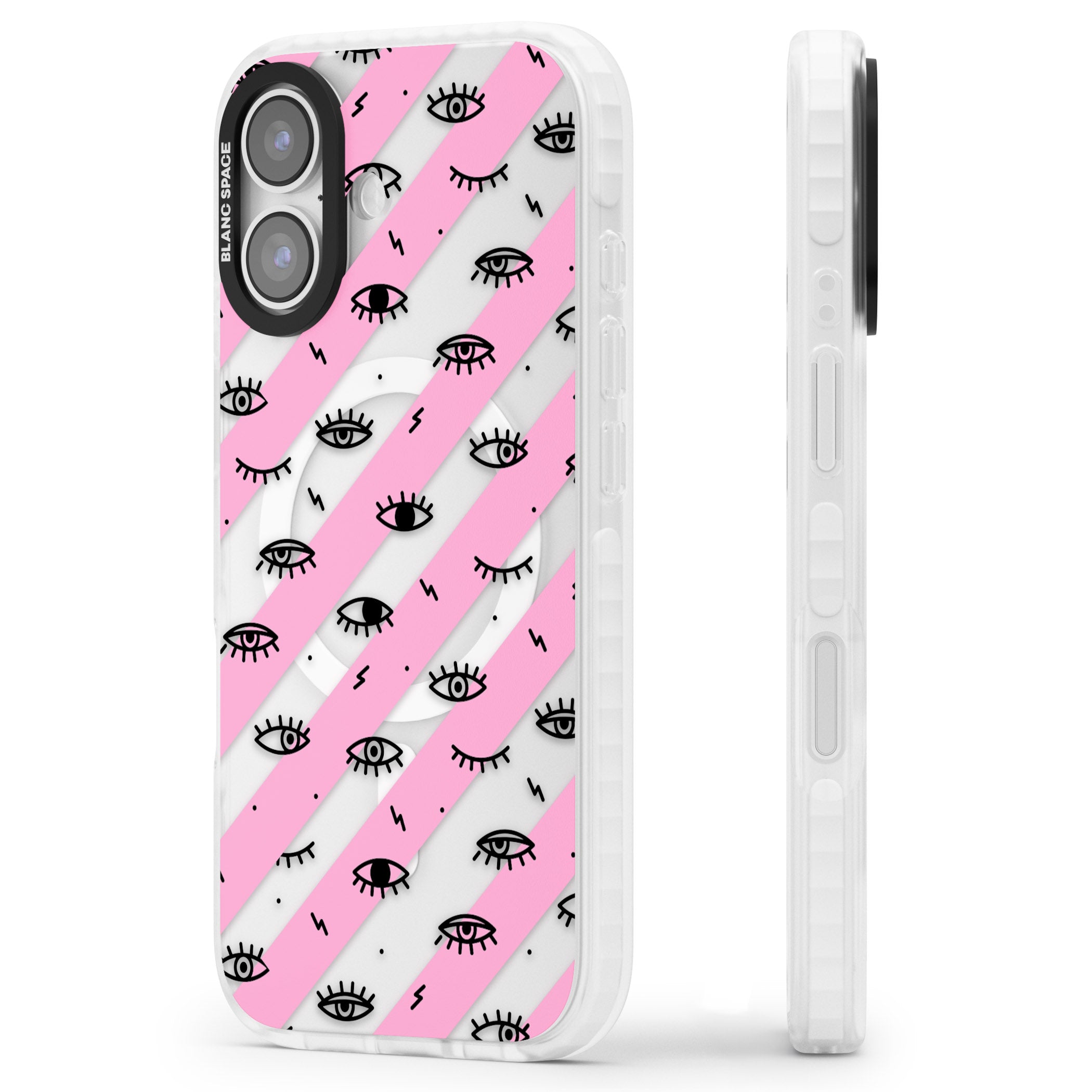 Pink Stripe Eyes iPhone 17 Impact Pro Clear Phone Case Side Profile