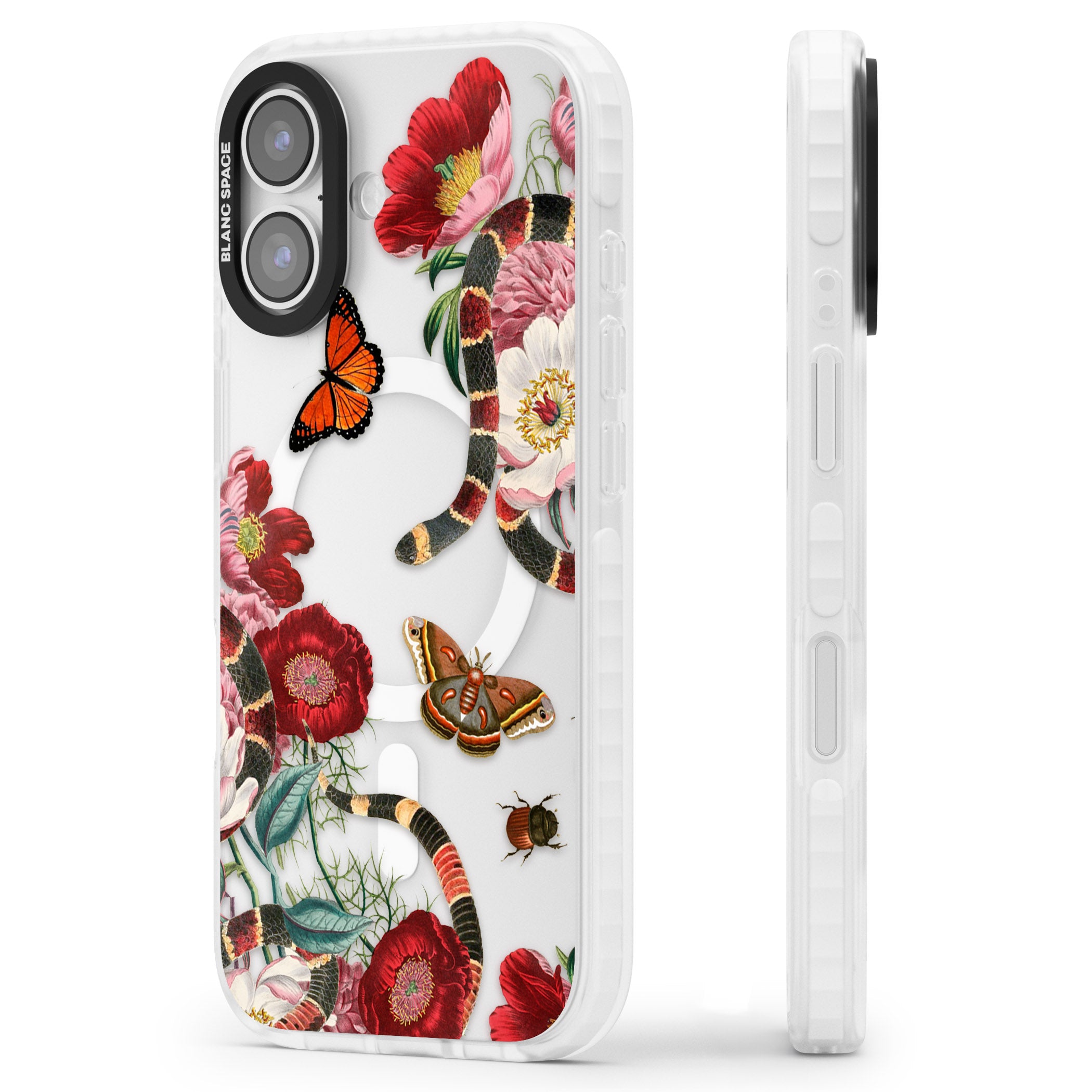 Botanical Snake iPhone 17 Impact Pro Clear Phone Case Side Profile