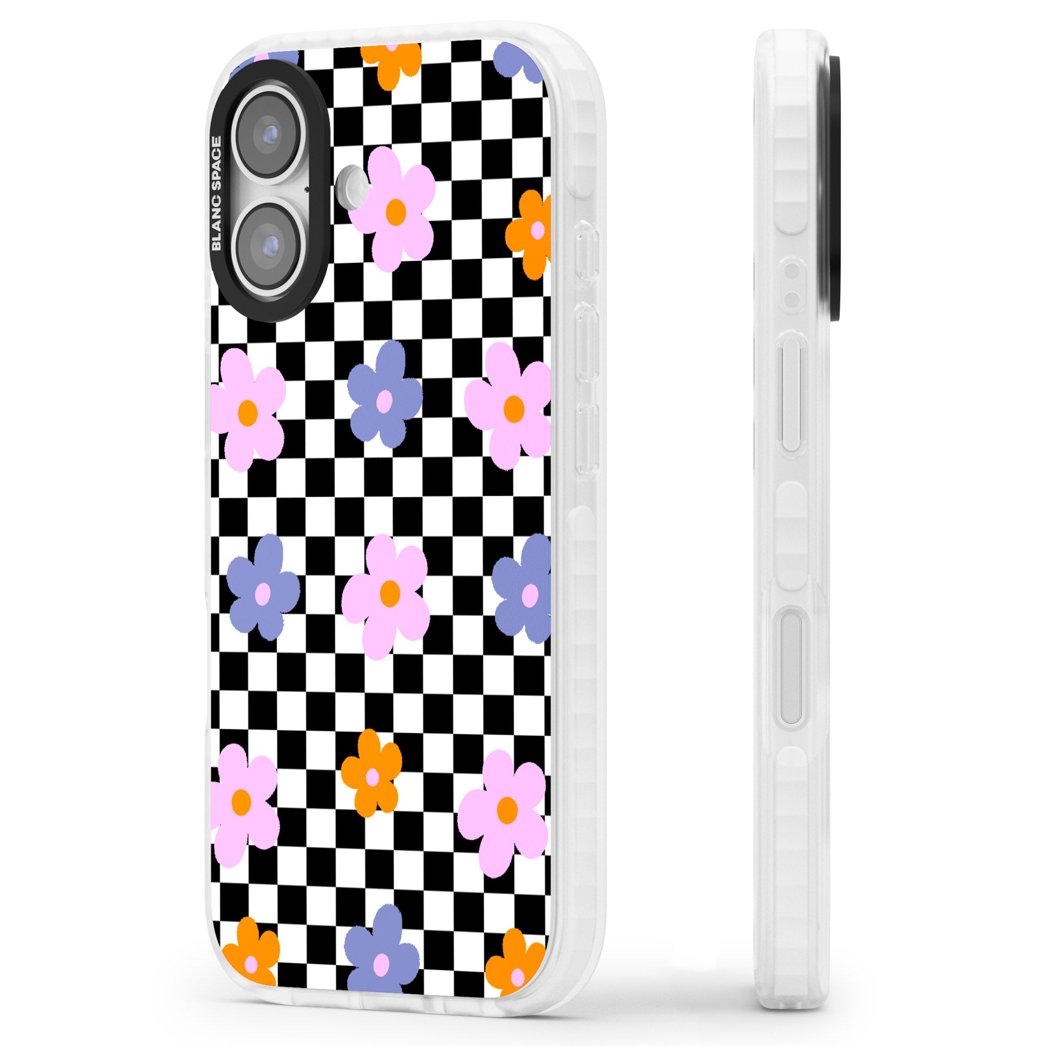 Checkered Blossom iPhone 17 Impact Pro Clear Phone Case Side Profile