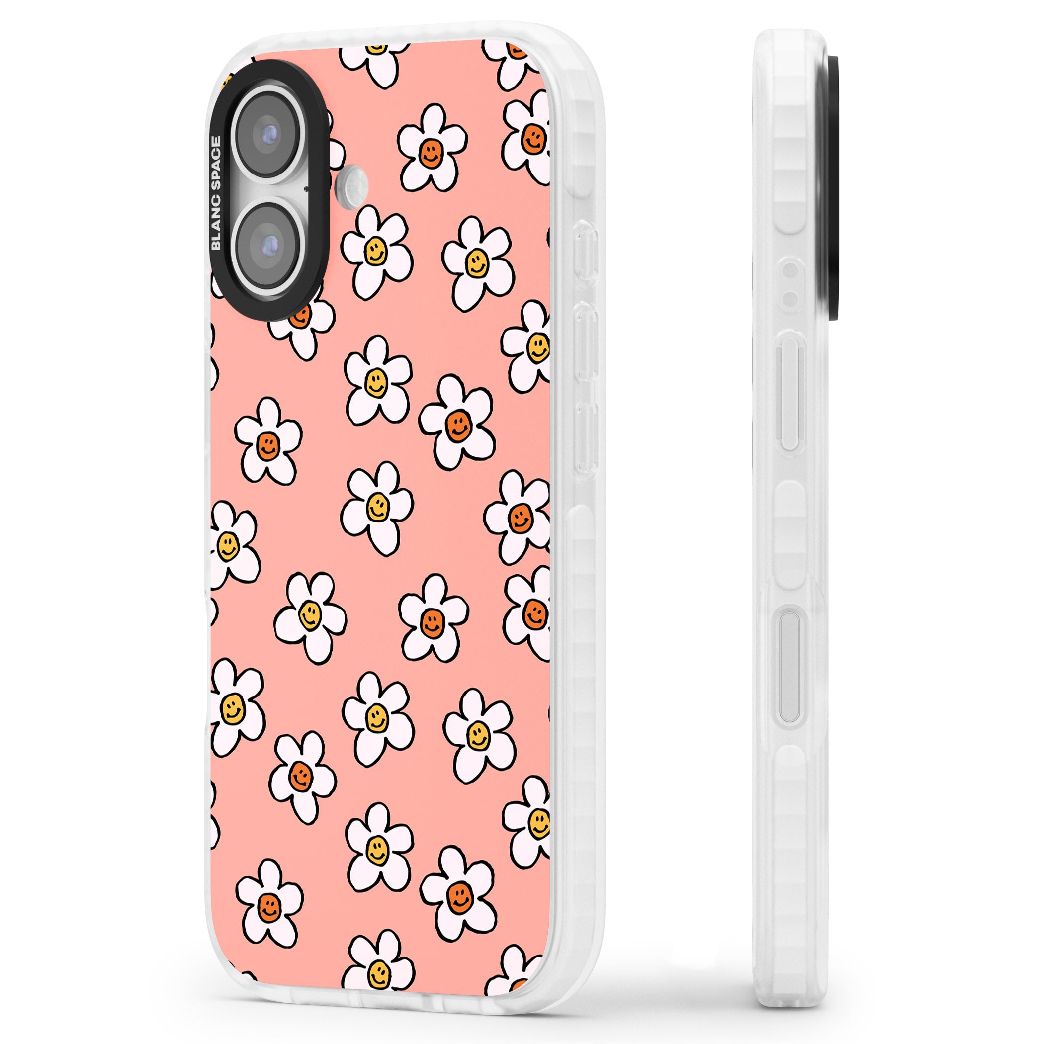 Peachy Daisy Smiles iPhone 17 Impact Pro Clear Phone Case Side Profile