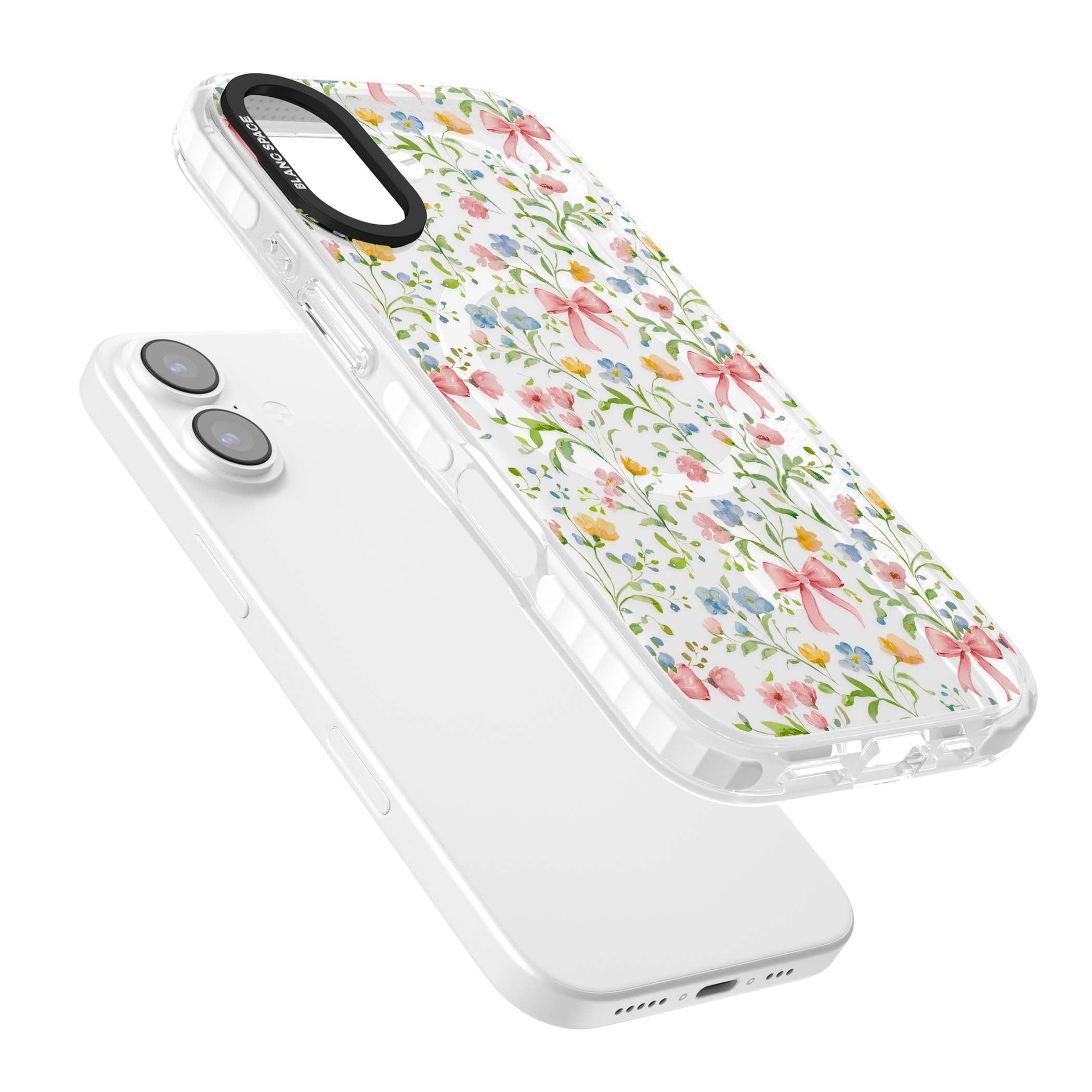 Ribbons & Wildflowers cottagecore iPhone case featuring watercolor wildflowers, pink satin bows, and delicate spring blooms o | Impact Magsafe case for iPhone 17