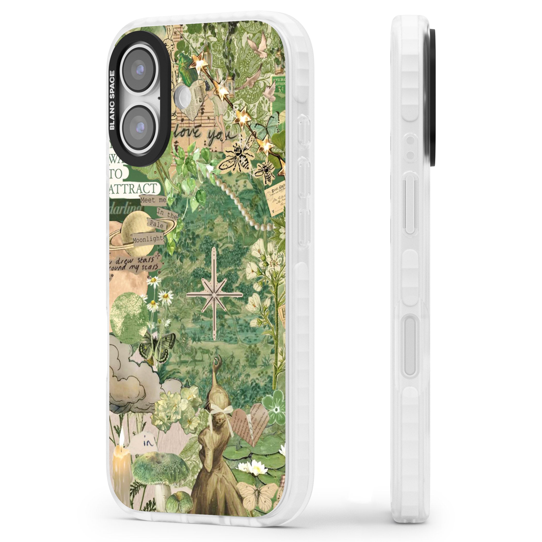 Green Vintage Collage iPhone 17 Impact Pro Clear Phone Case Side Profile