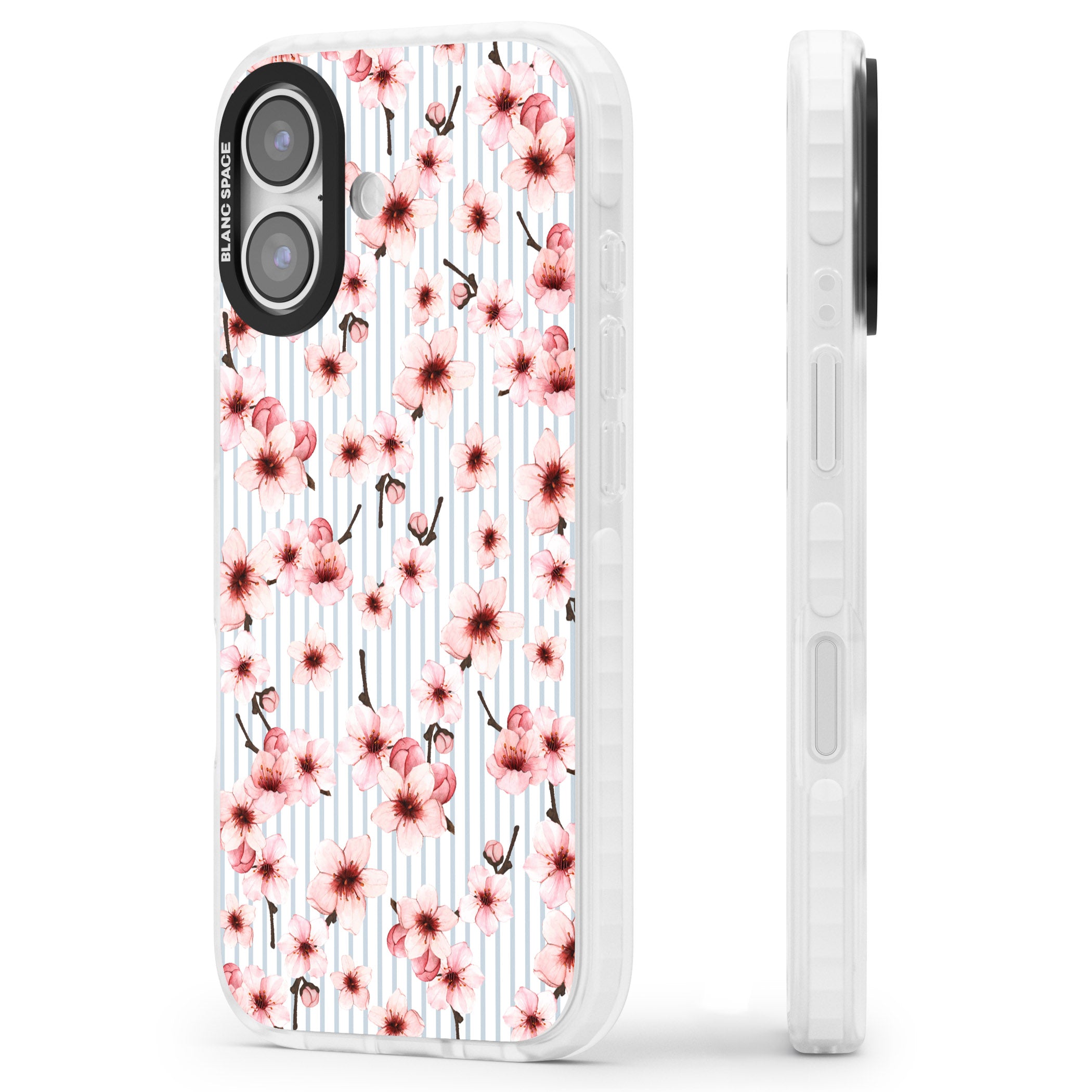 Cherry Blossoms Striped iPhone 17 Impact Pro Clear Phone Case Side Profile