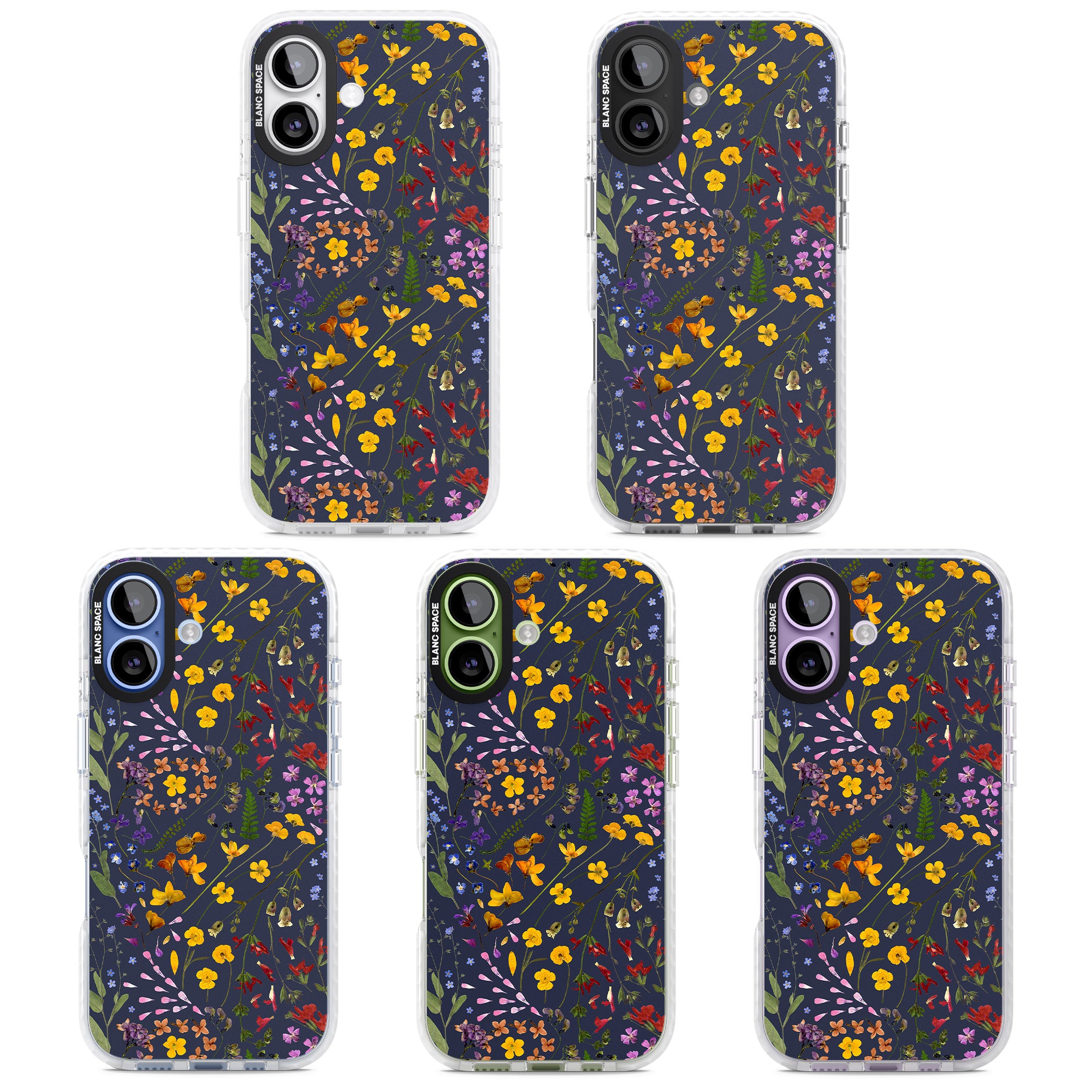 Wildflower Leaves Cluster Navy iPhone 17 Impact Pro Clear Phone Case APT Impact Protection