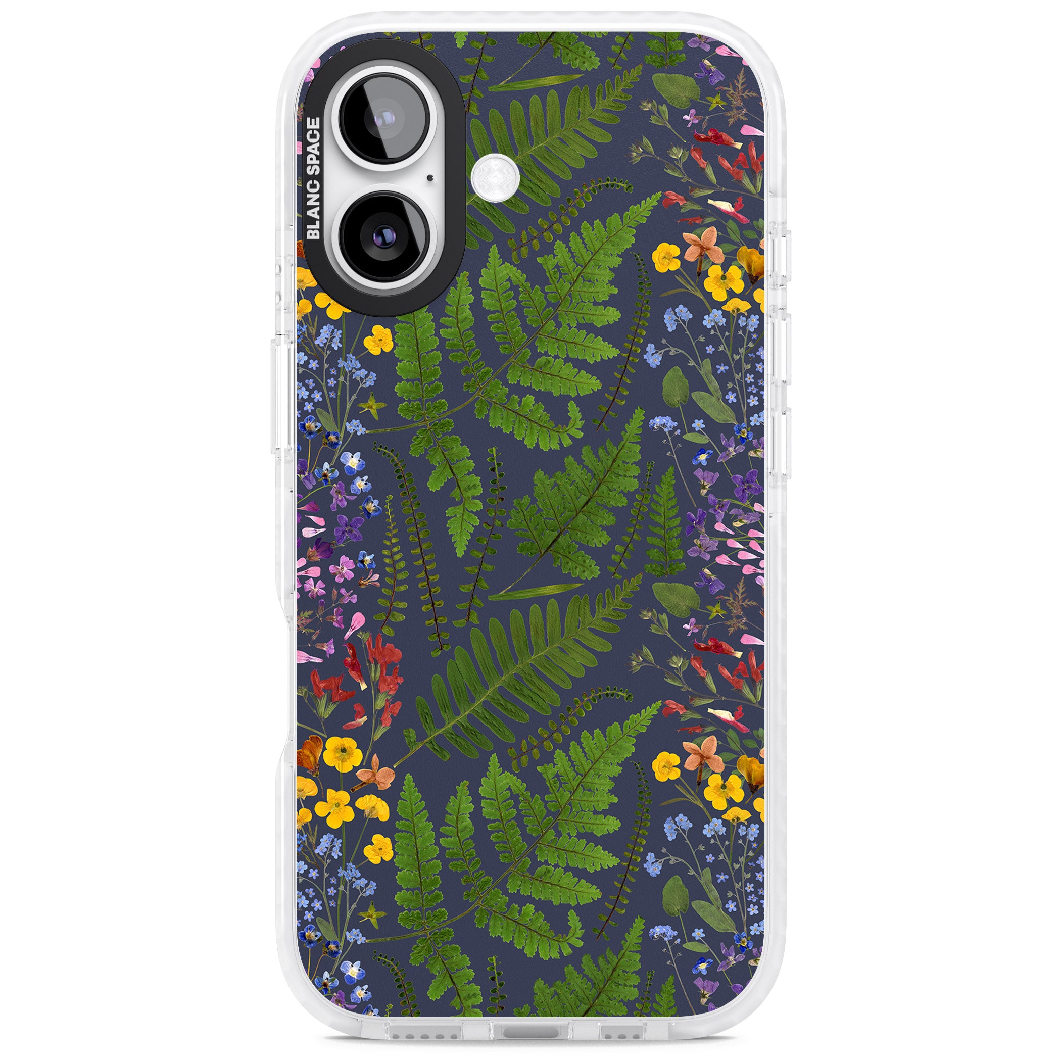 Busy Floral And Fern Design Navy iPhone 17 Impact Pro Clear Phone Case