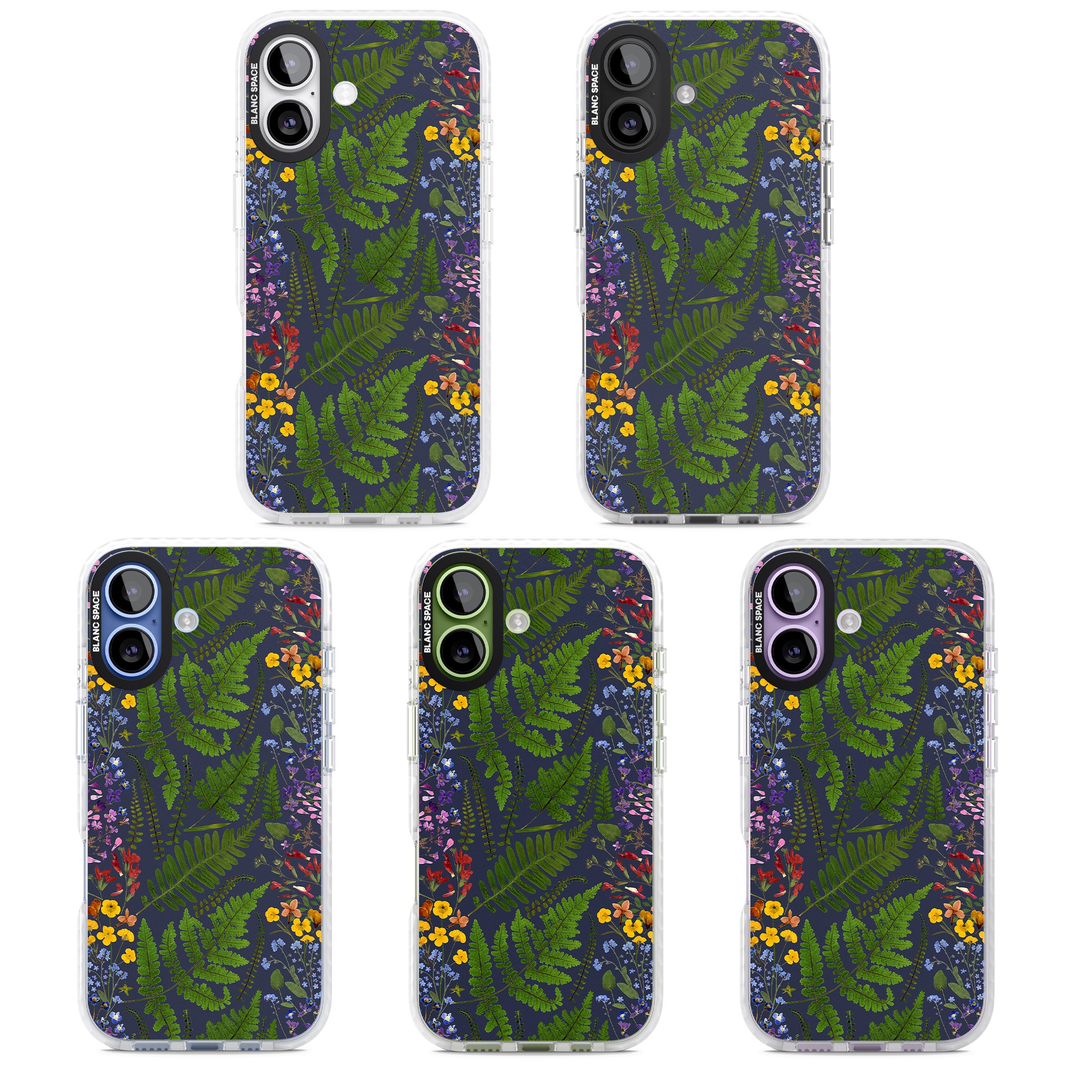 Busy Floral And Fern Design Navy iPhone 17 Impact Pro Clear Phone Case APT Impact Protection