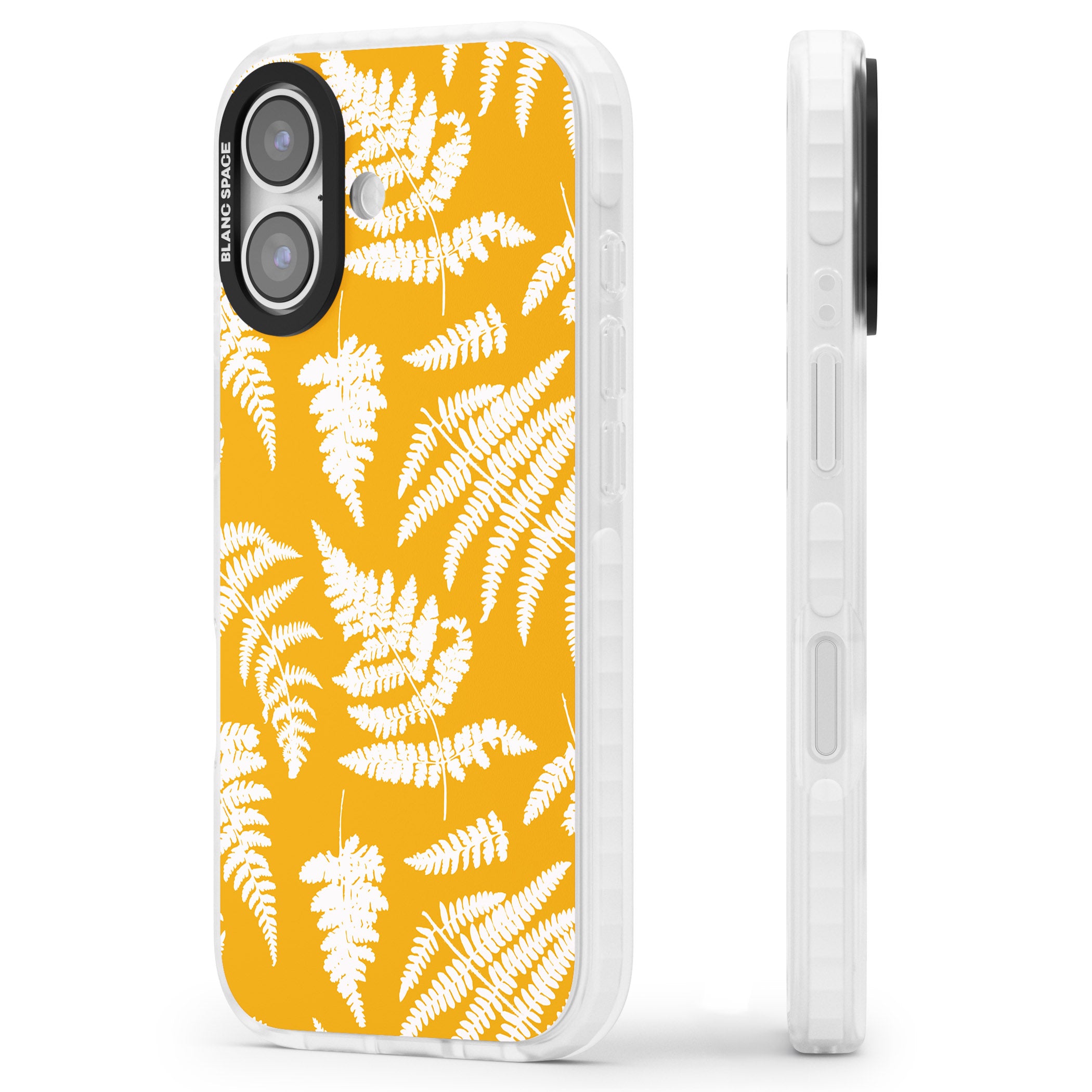 Fern Pattern On Yellow iPhone 17 Impact Pro Clear Phone Case Side Profile