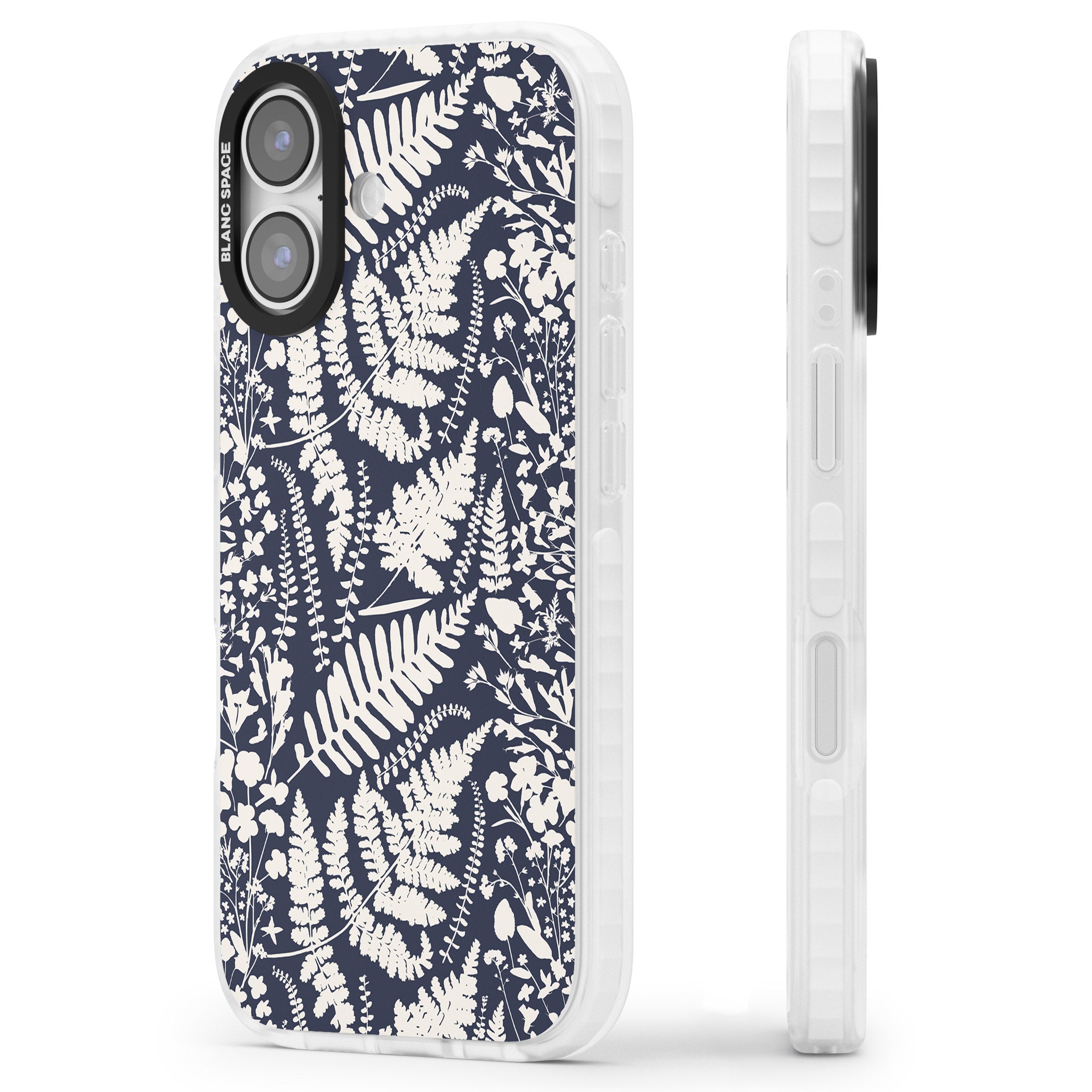 Wildflowers & Ferns On Navy iPhone 17 Impact Pro Clear Phone Case Side Profile
