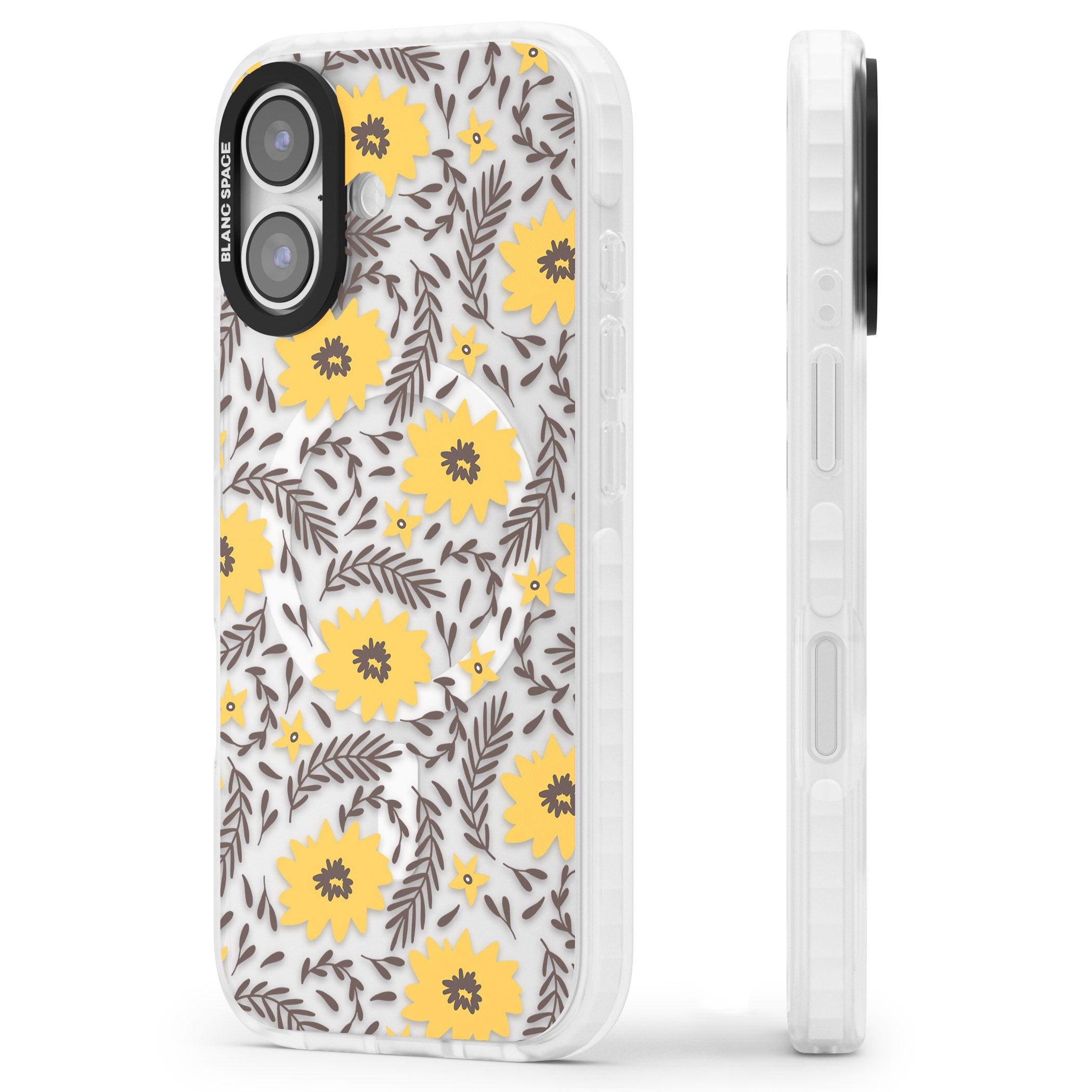 Yellow Blossoms Floral iPhone 17 Impact Pro Clear Phone Case Side Profile