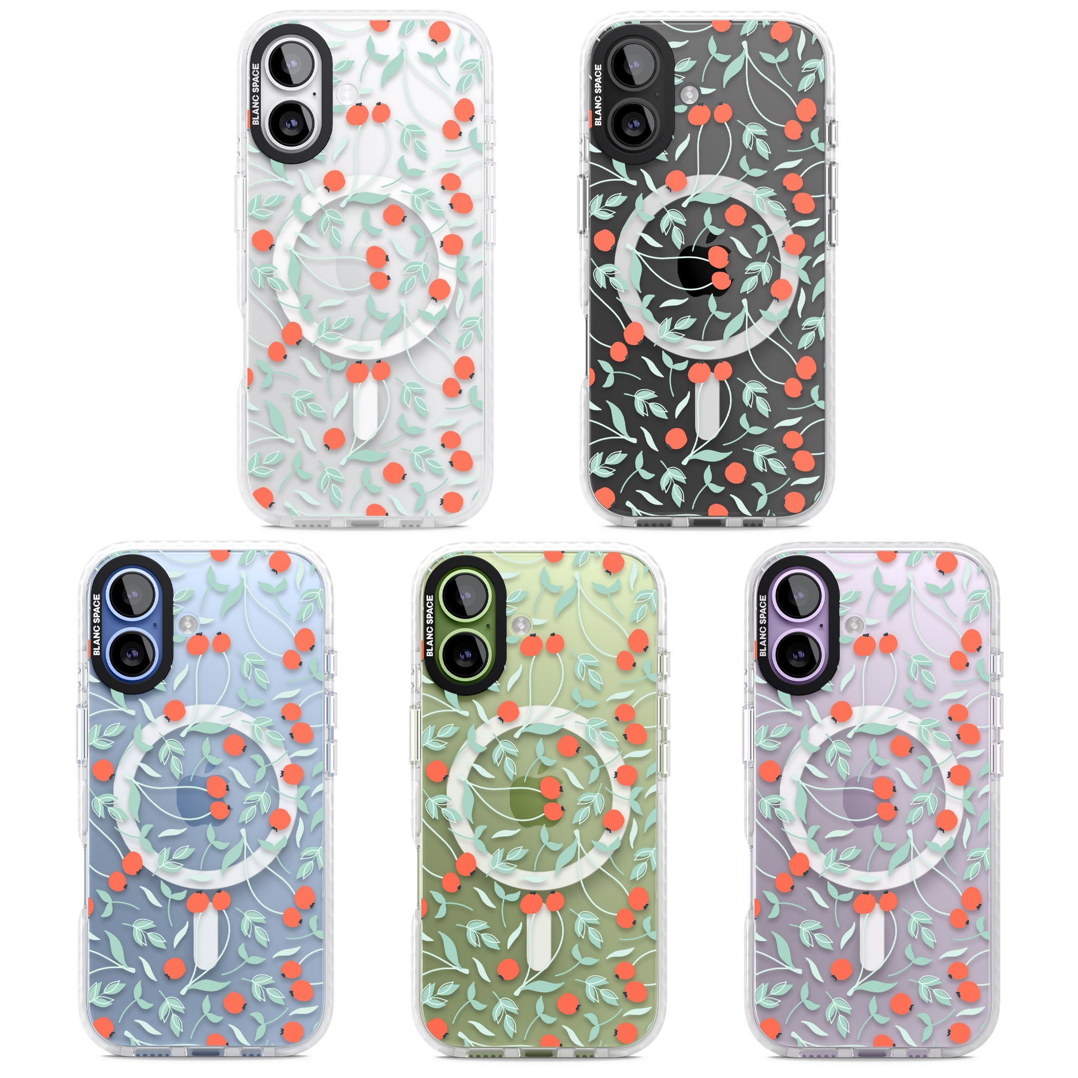 Red Berries Floral iPhone 17 Impact Pro Clear Phone Case APT Impact Protection