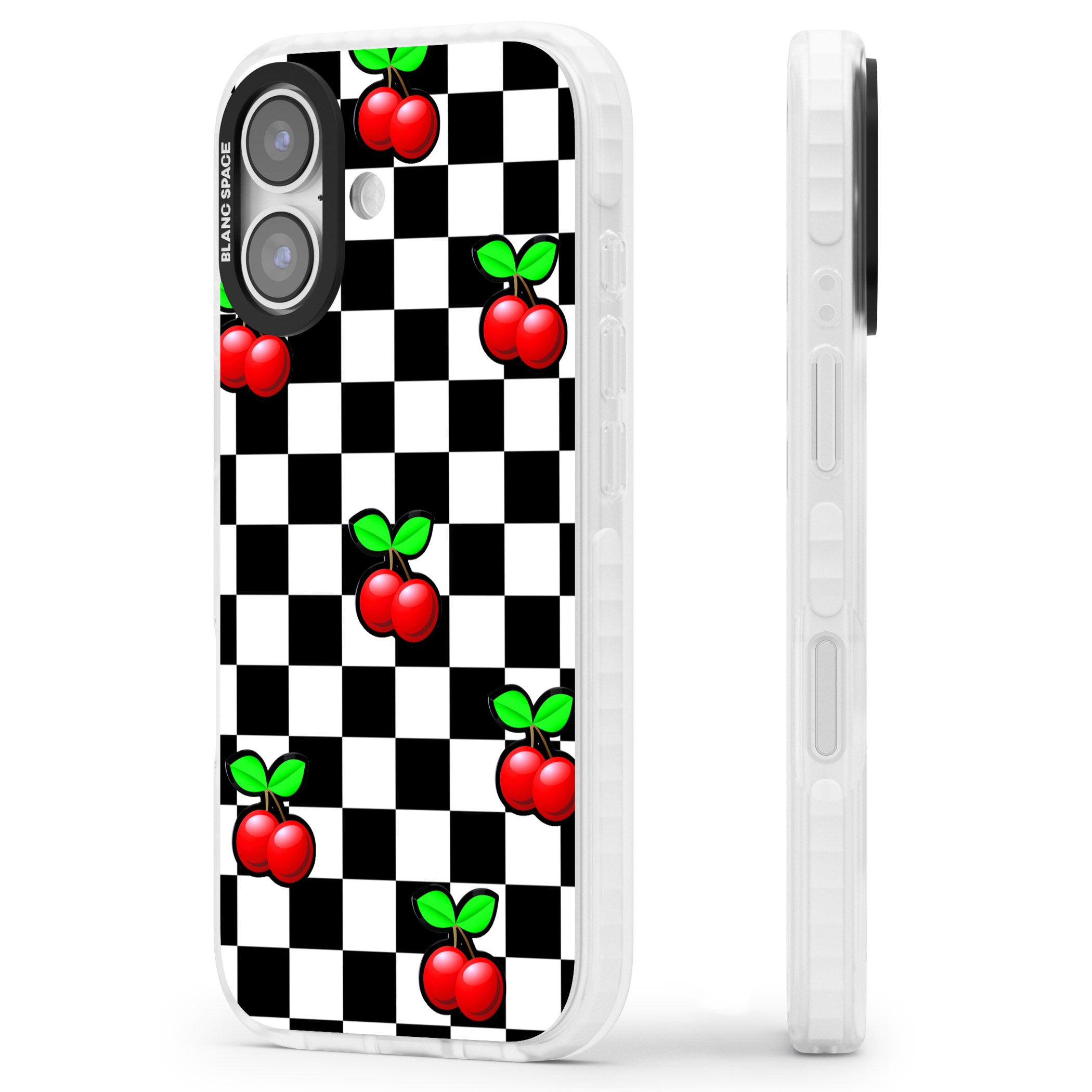 Checkered Cherry iPhone 17 Impact Pro Clear Phone Case Side Profile
