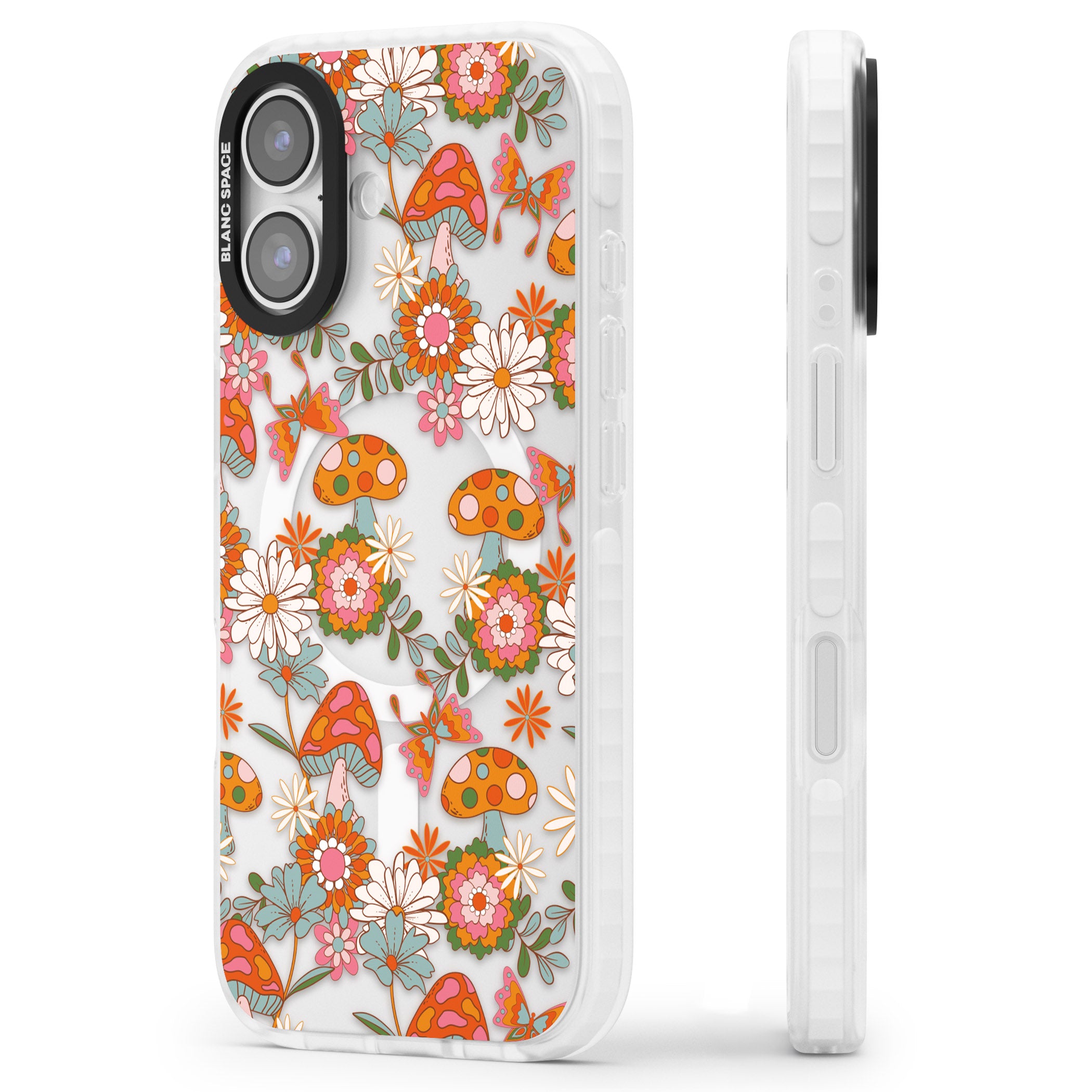 Groovy Shrooms & Flowers iPhone 17 Impact Pro Clear Phone Case Side Profile