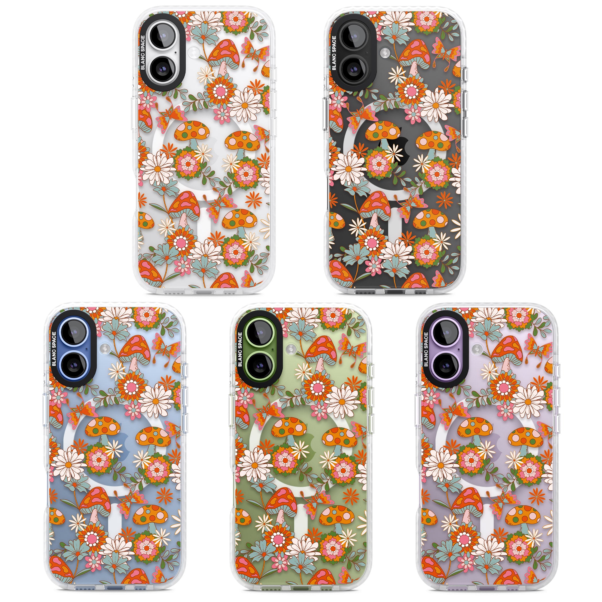 Groovy Shrooms & Flowers iPhone 17 Impact Pro Clear Phone Case APT Impact Protection
