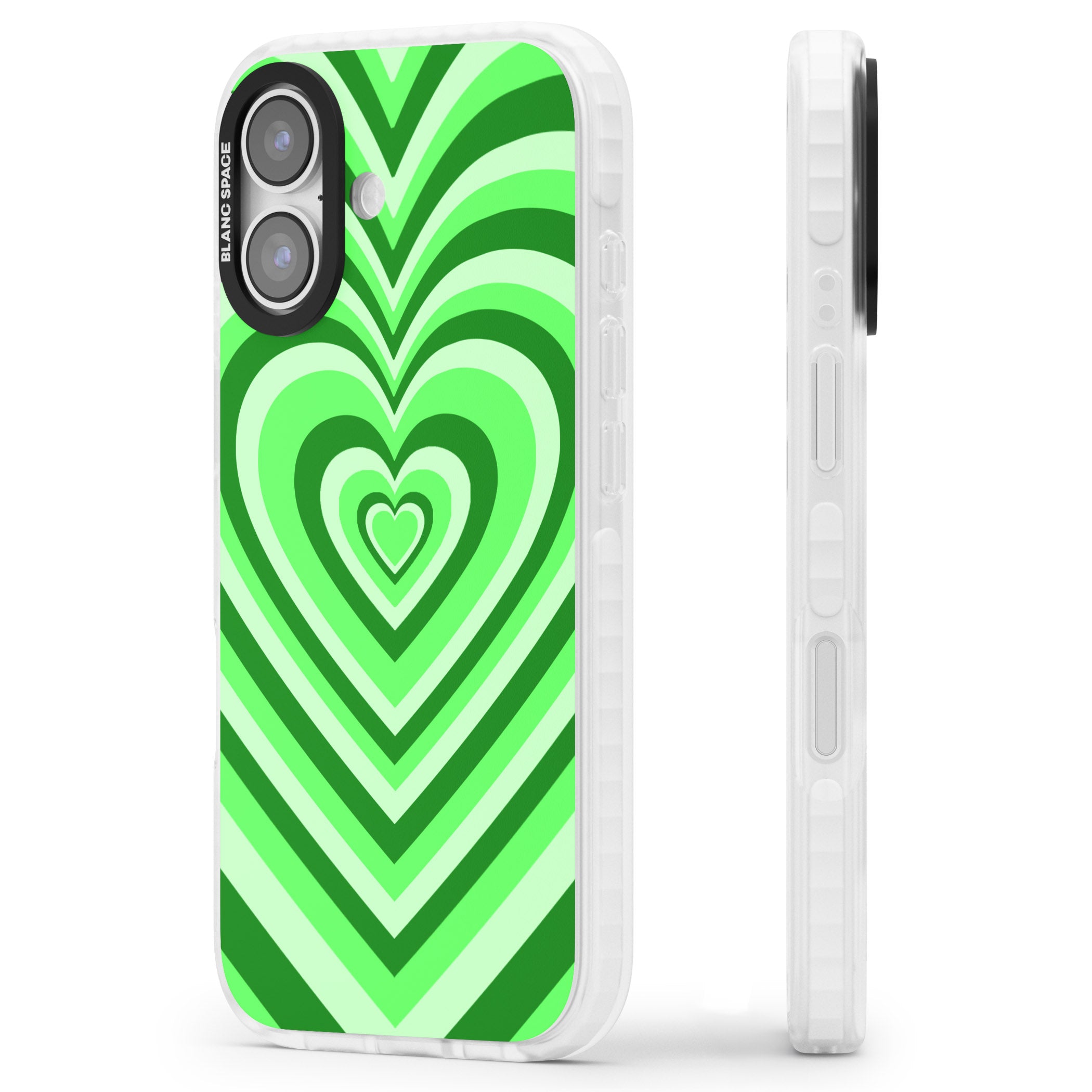 Green Heart Illusion iPhone 17 Impact Pro Clear Phone Case Side Profile