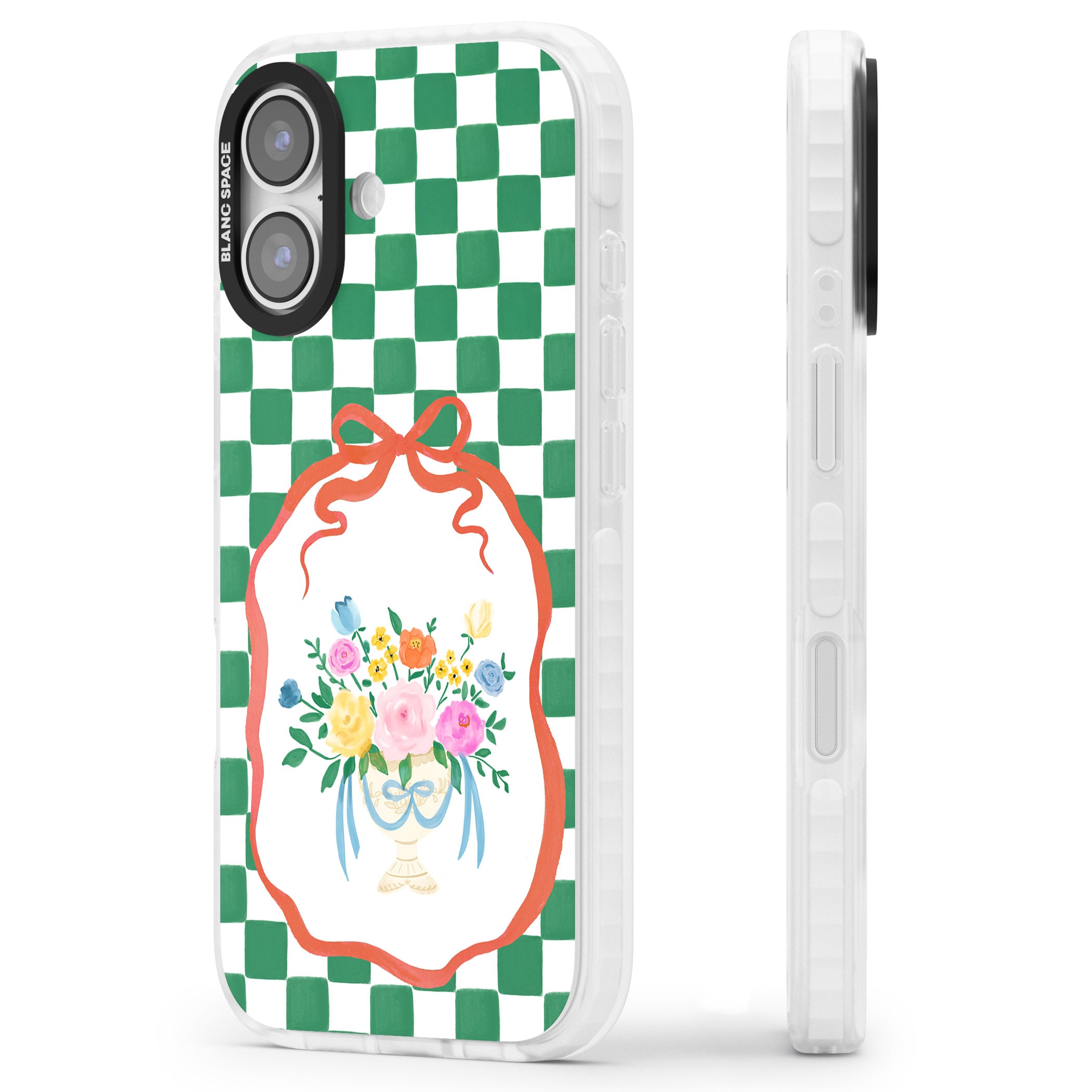 Green Checked Bouquet iPhone 17 Impact Pro Clear Phone Case Side Profile