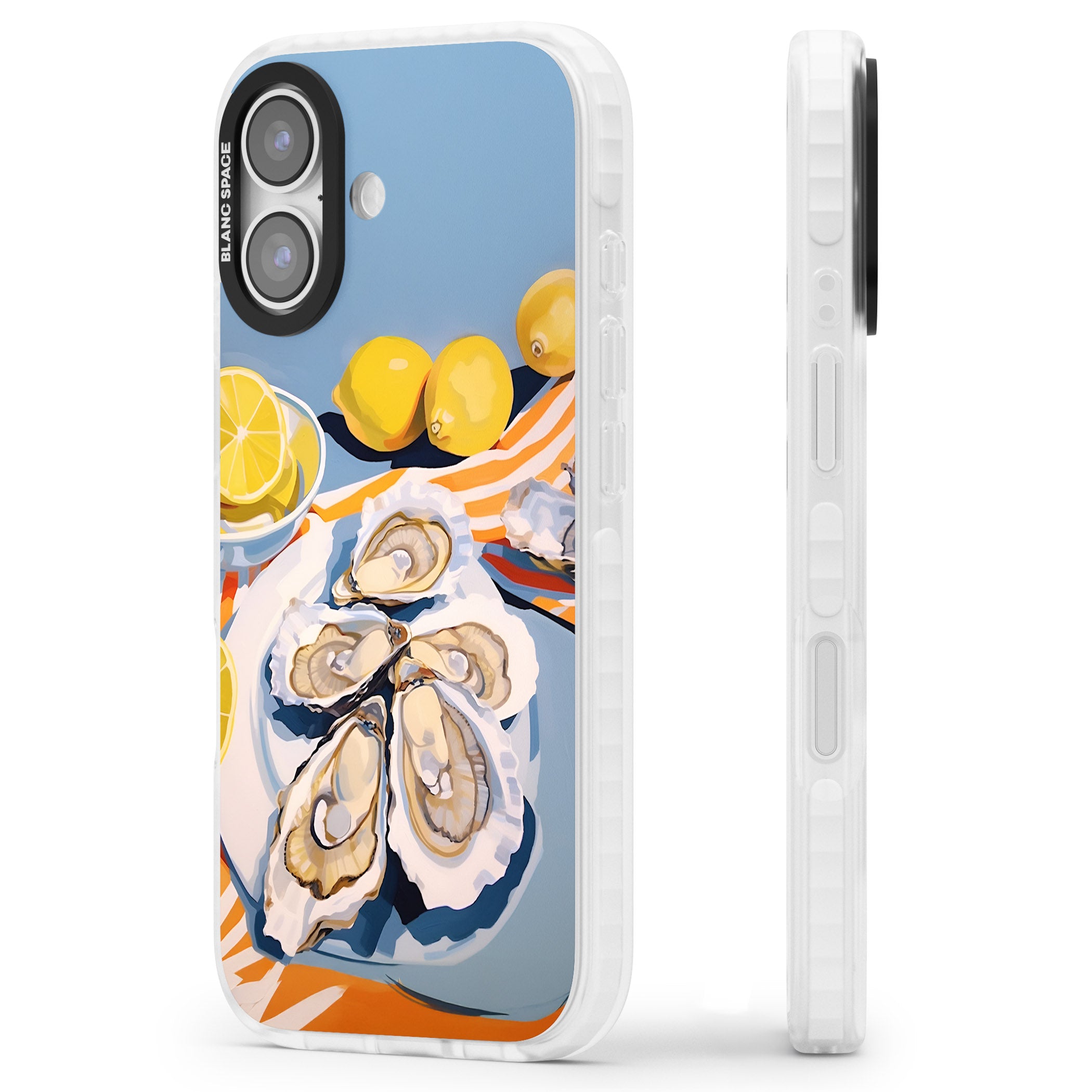 Fresh Oysters & Lemons iPhone 17 Impact Pro Clear Phone Case Side Profile