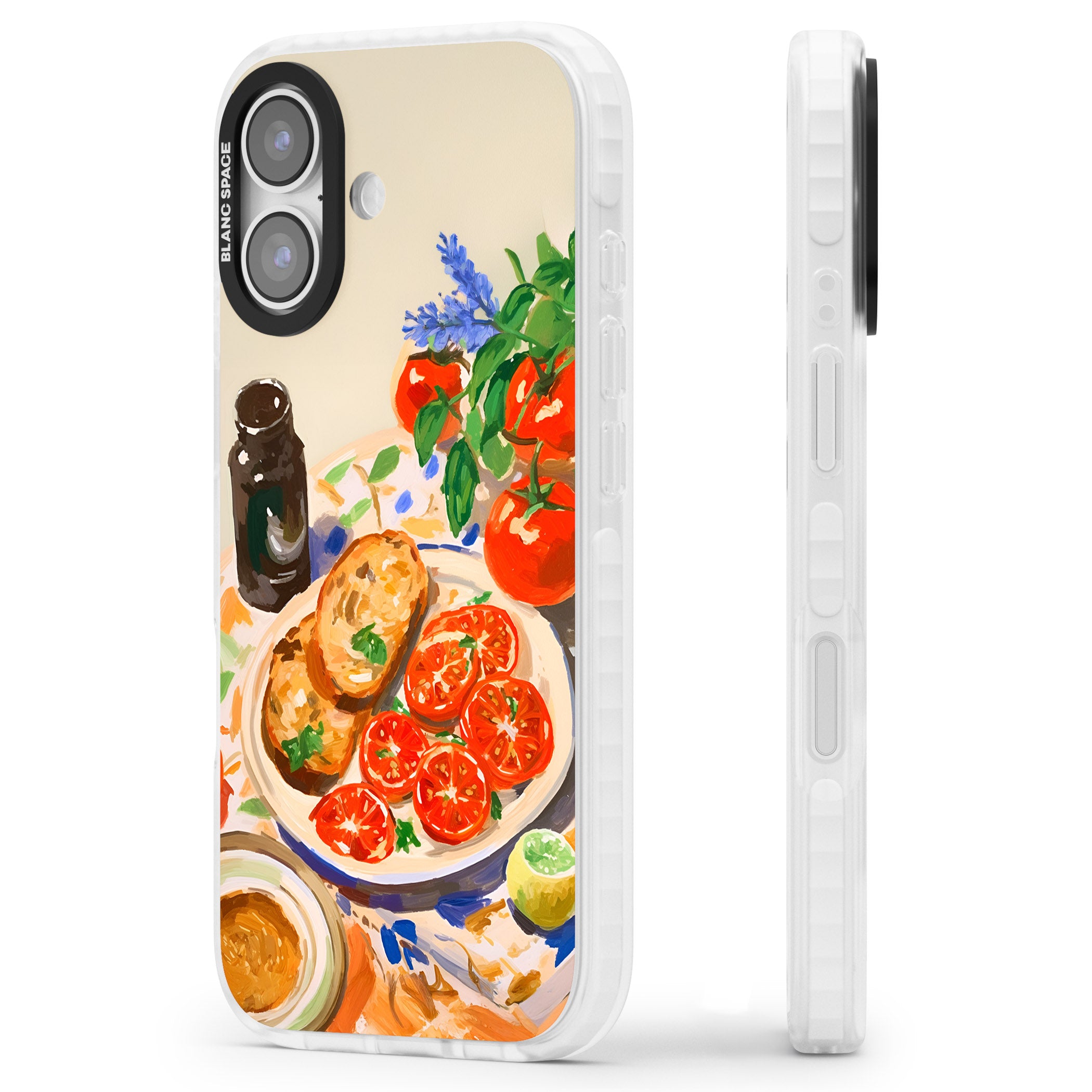 Bruschetta & Tomatoes iPhone 17 Impact Pro Clear Phone Case Side Profile