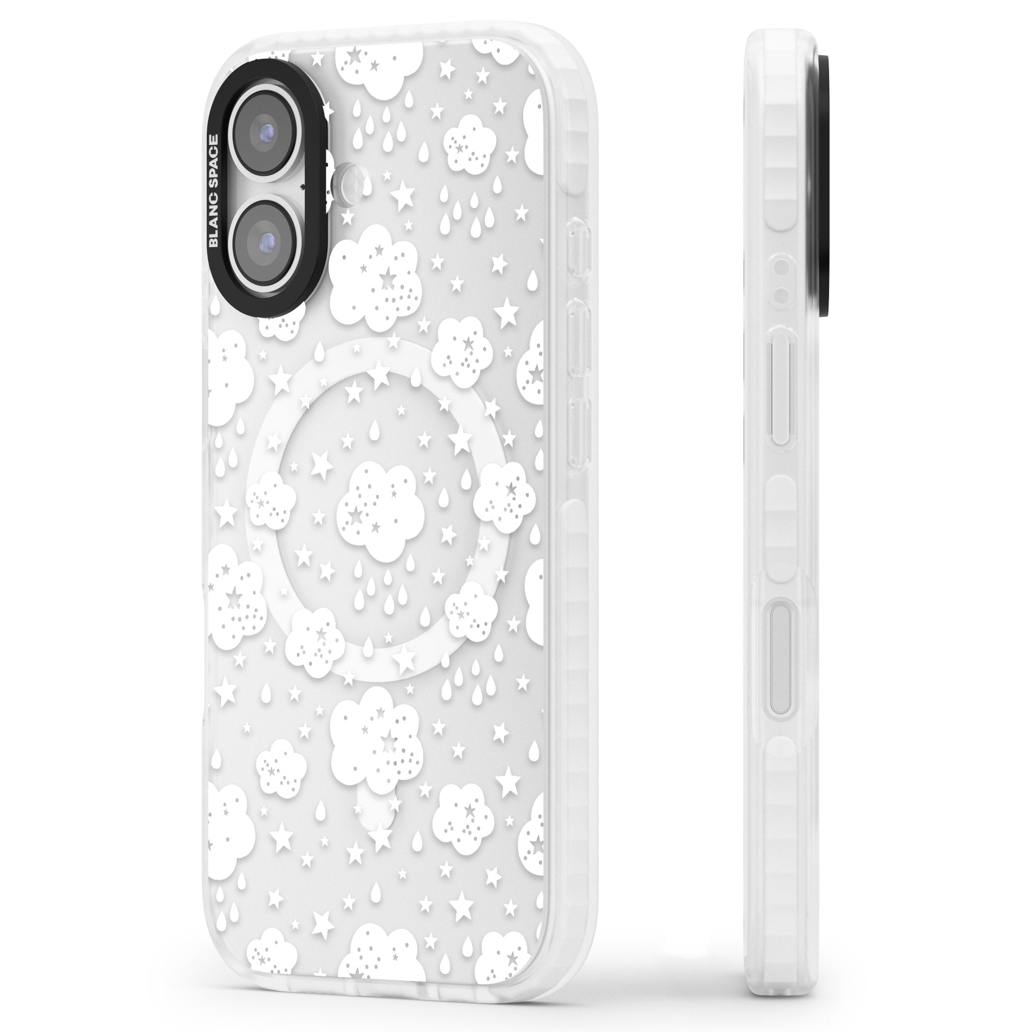 Starry Rain Clouds iPhone 17 Impact Pro Clear Phone Case Side Profile