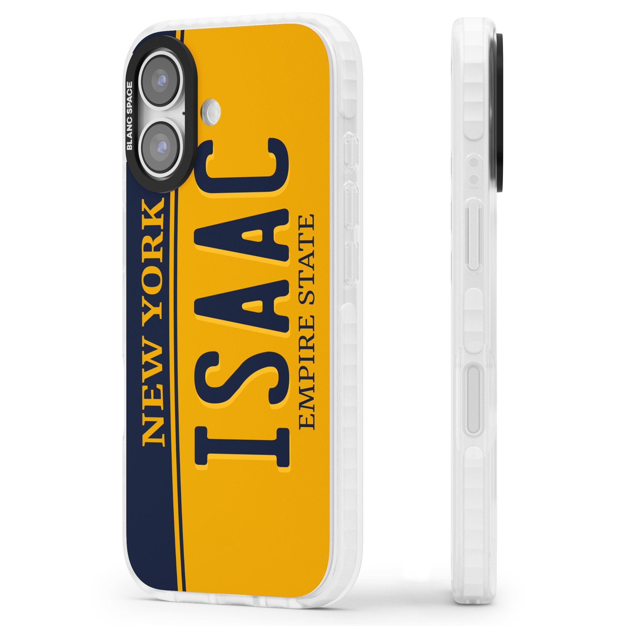Personalised New York License Plate iPhone 17 Impact Pro Clear Phone Case Side Profile