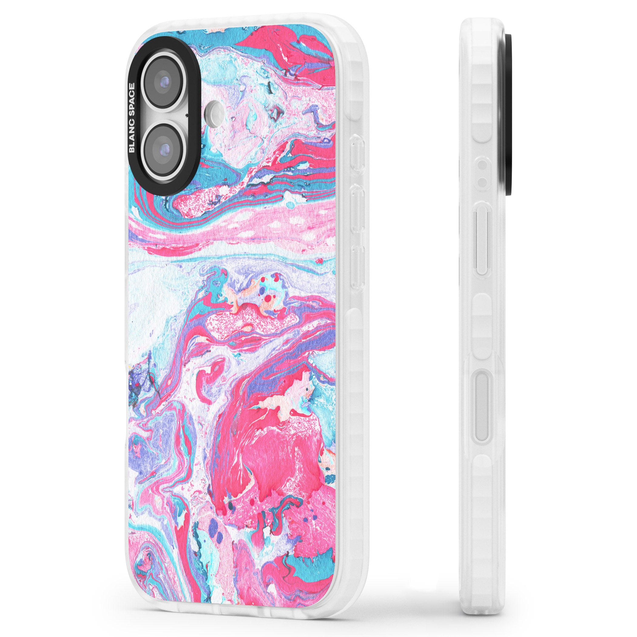 Pink, Blue & Purple Marbled Paper Pattern iPhone 17 Impact Pro Clear Phone Case Side Profile
