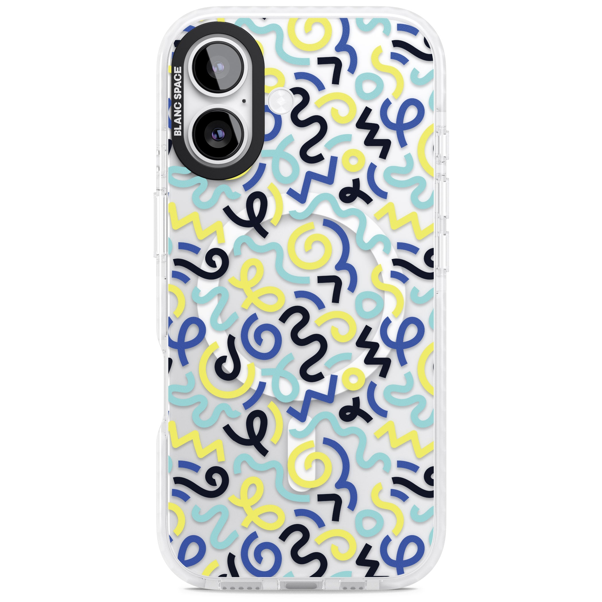 Blue & Yellow Memphis Retro iPhone 17 Impact Pro Clear Phone Case