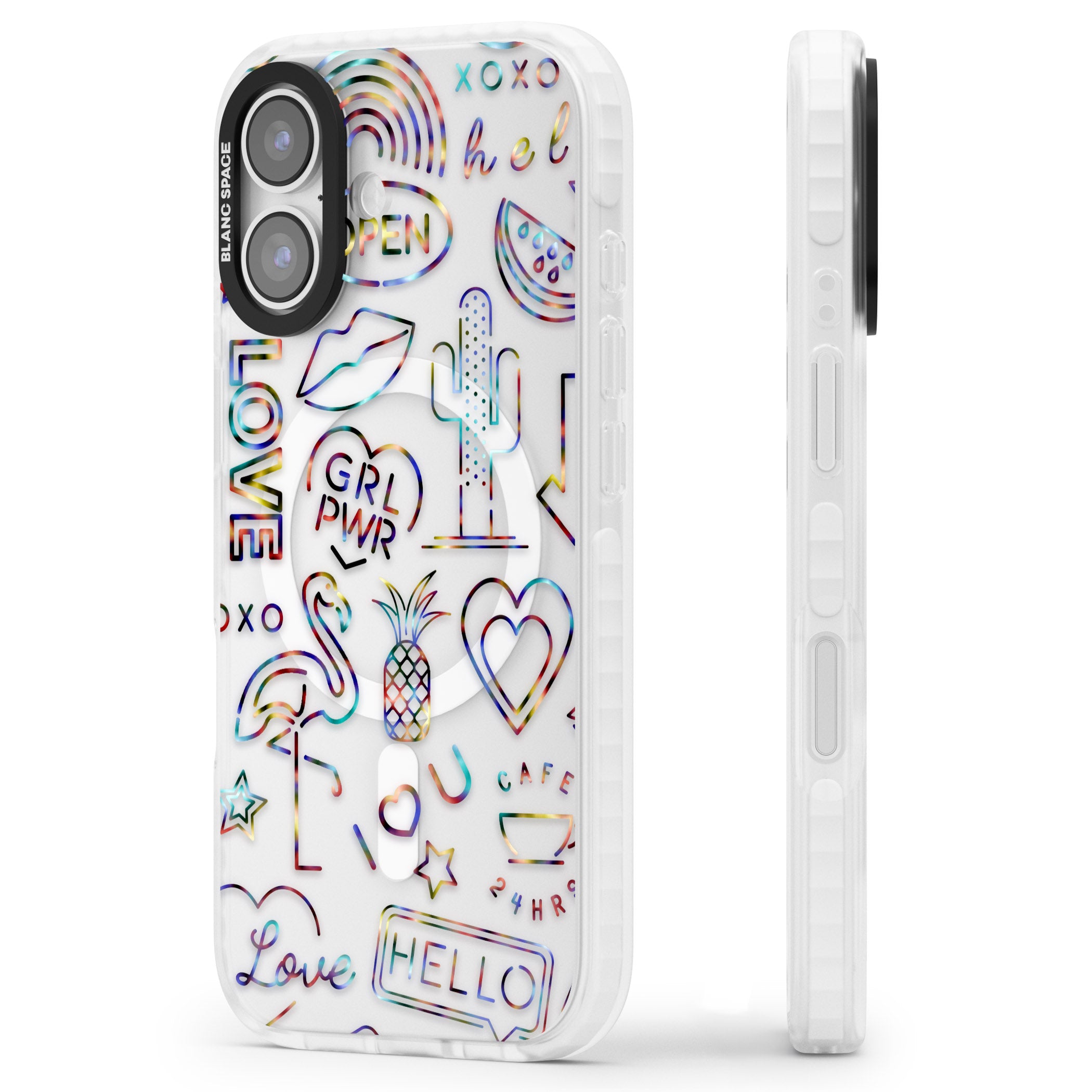 Funky Nebula Neon Sign iPhone 17 Impact Pro Clear Phone Case Side Profile