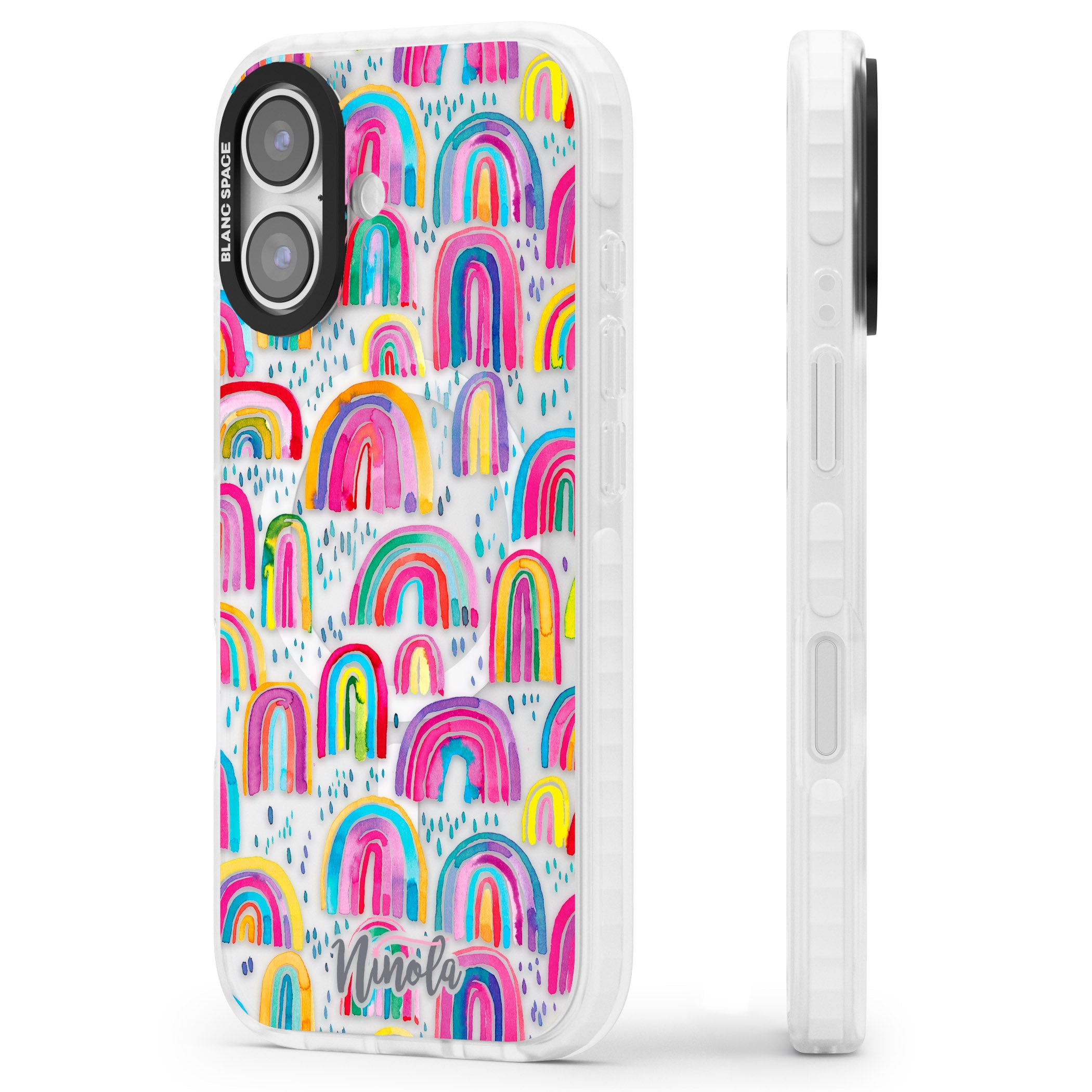 Watercolor Rainbow iPhone 17 Impact Pro Clear Phone Case Side Profile