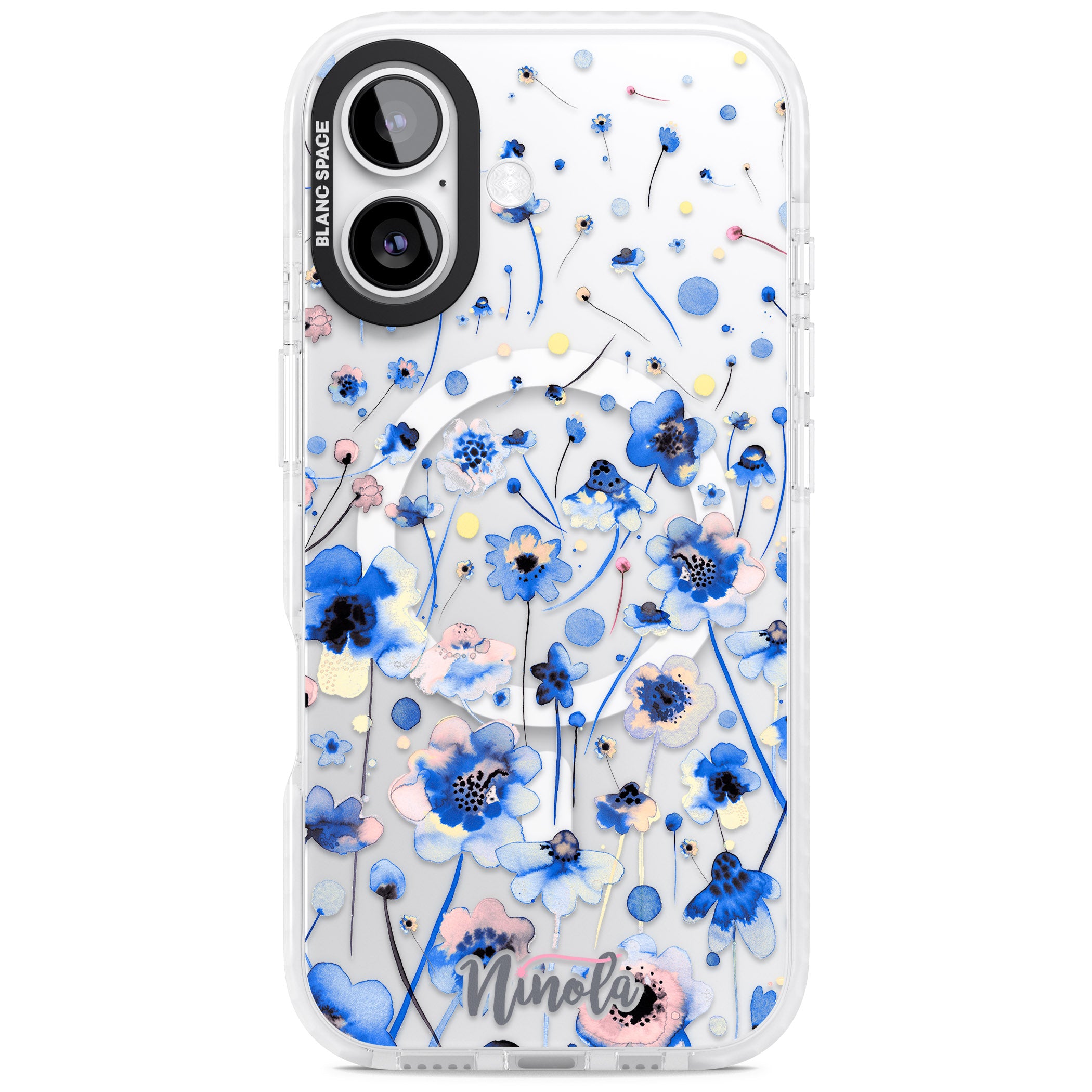 Ink Flowers Blue iPhone 17 Impact Pro Clear Phone Case