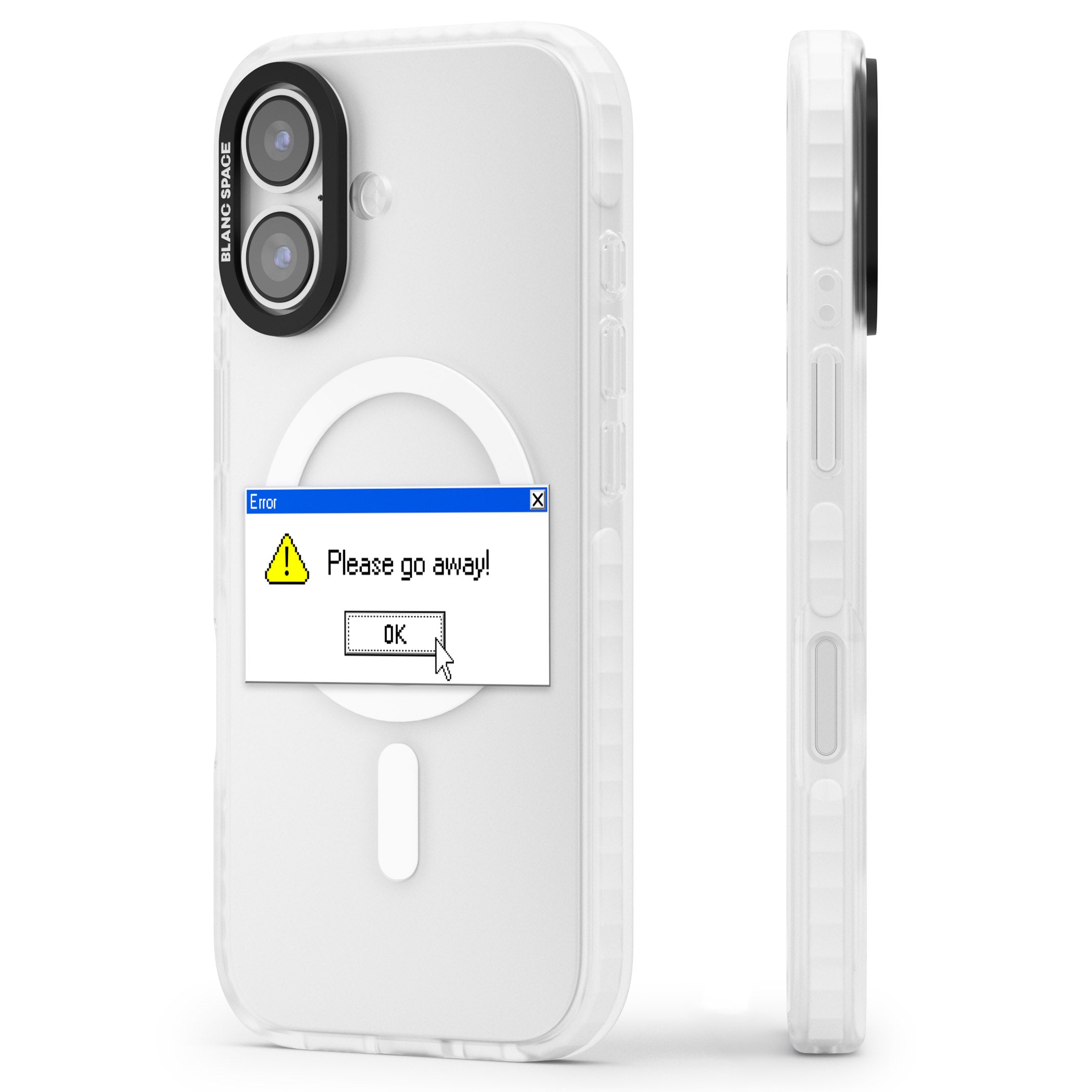 Please Go Away Exe iPhone 17 Impact Pro Clear Phone Case Side Profile