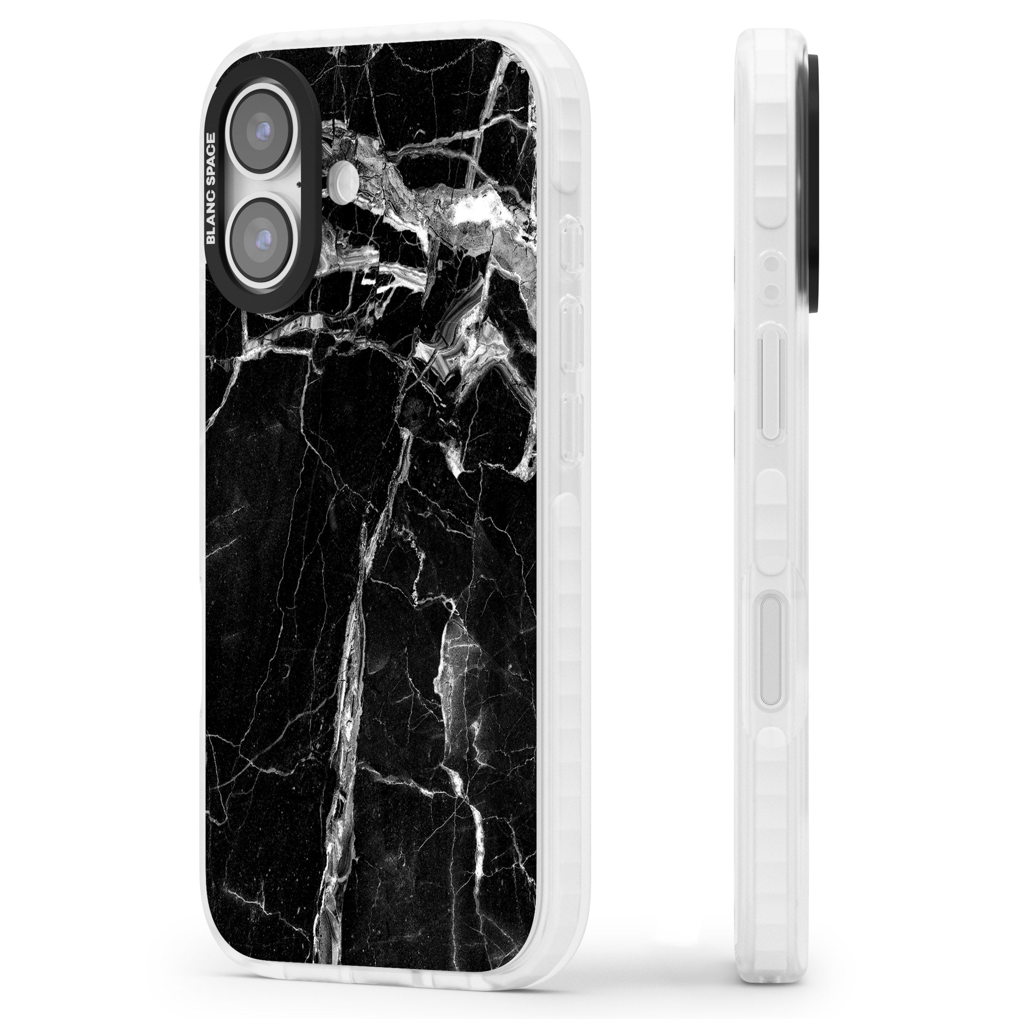 Black Onyx Marble iPhone 17 Impact Pro Clear Phone Case Side Profile