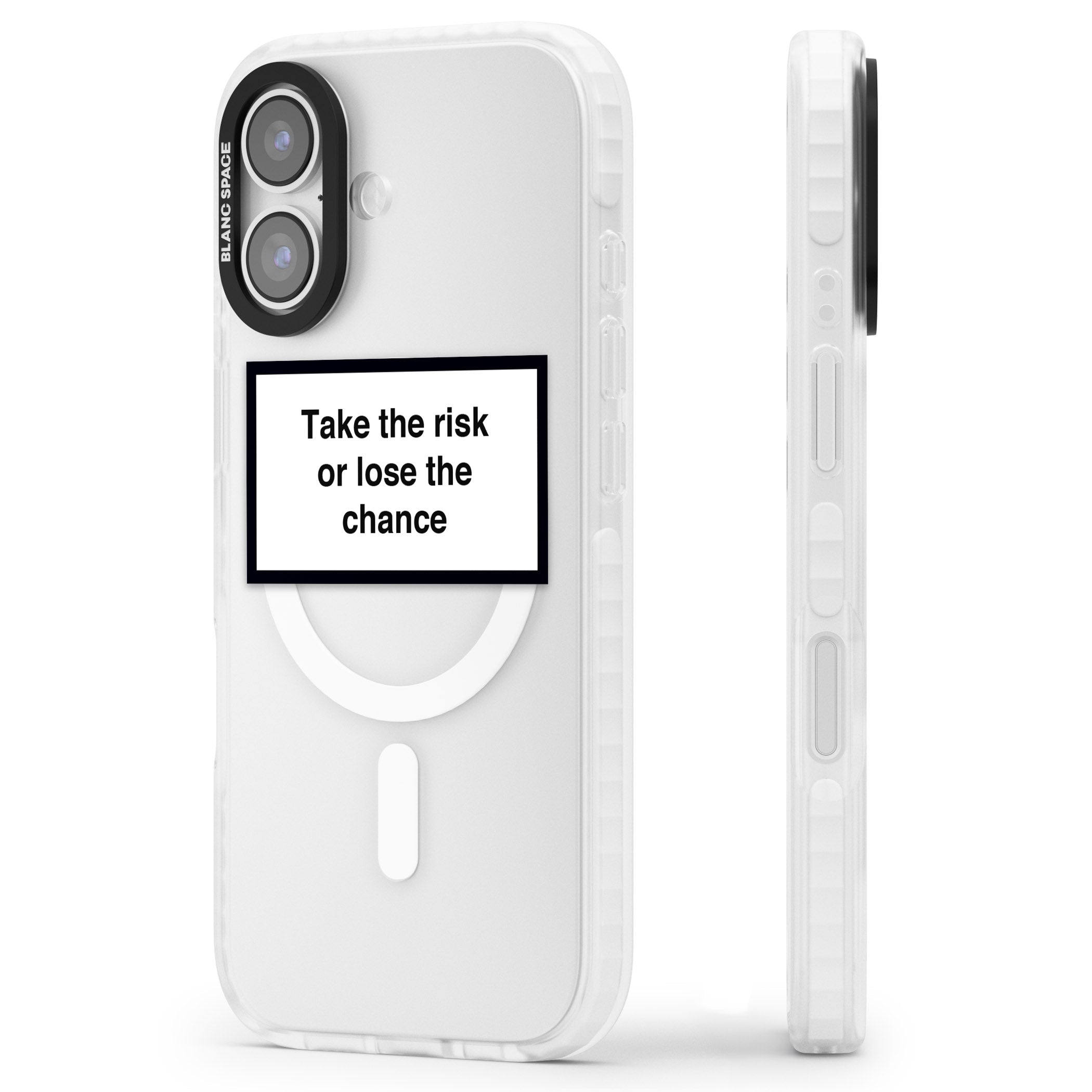Take The Risk Or Lose The Chance iPhone 17 Impact Pro Clear Phone Case Side Profile