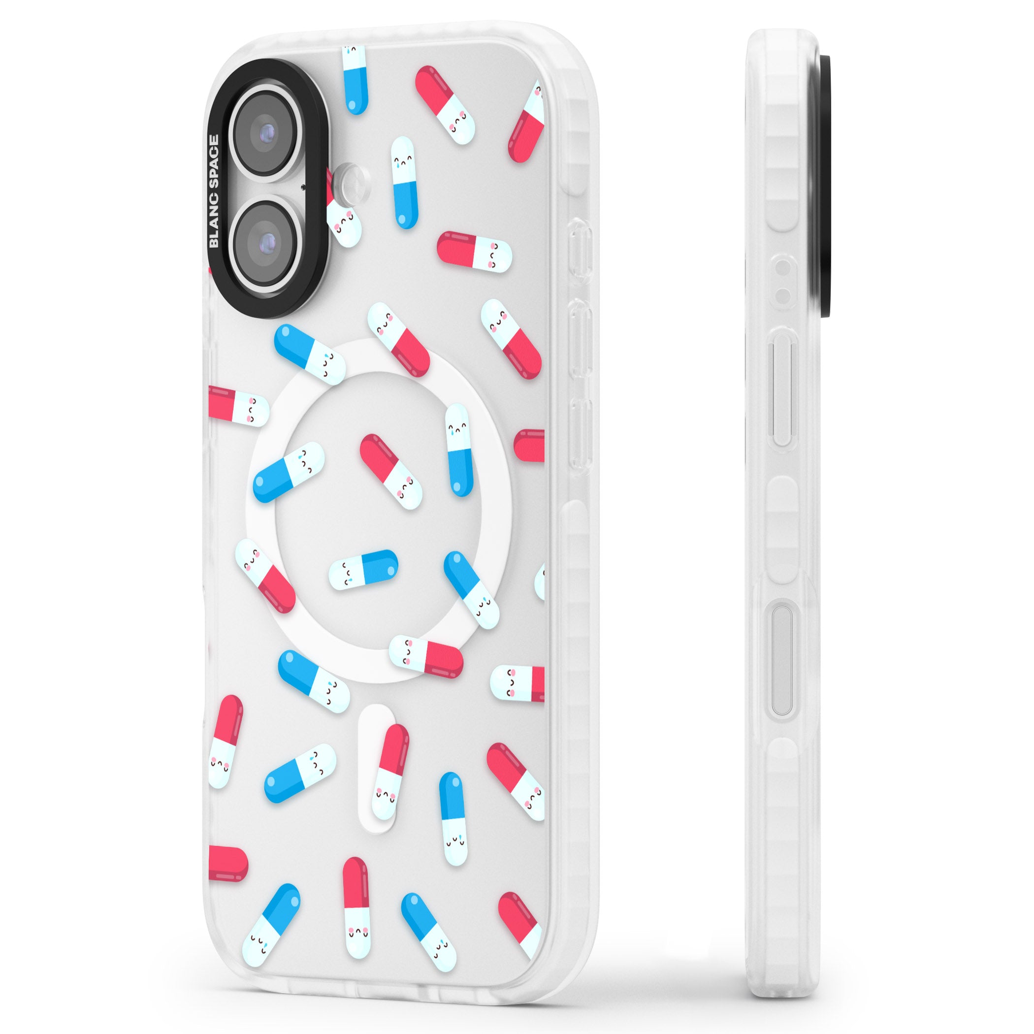 Kawaii Pill Pattern iPhone 17 Impact Pro Clear Phone Case Side Profile