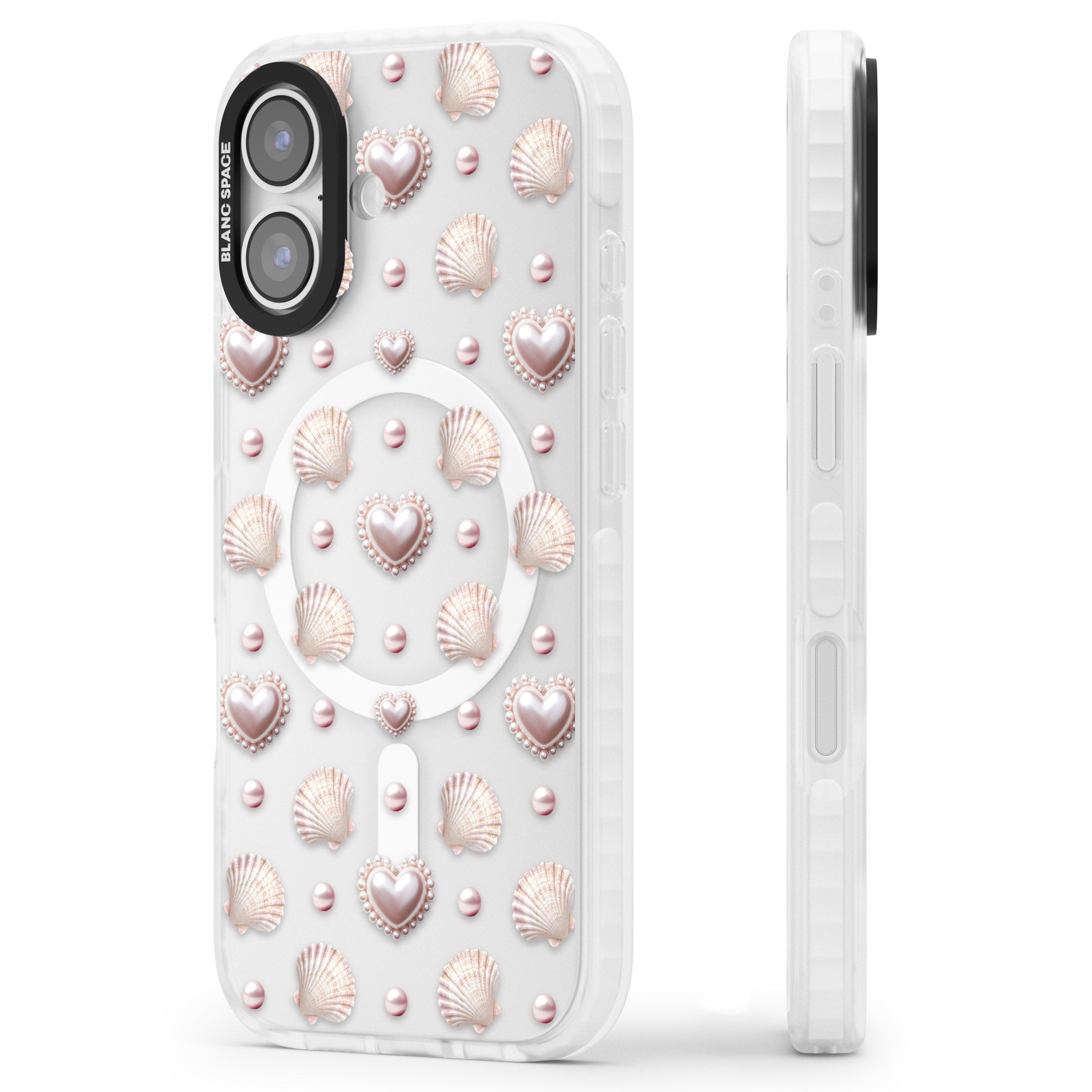 Pearl Hearts iPhone 17 Impact Pro Clear Phone Case Side Profile