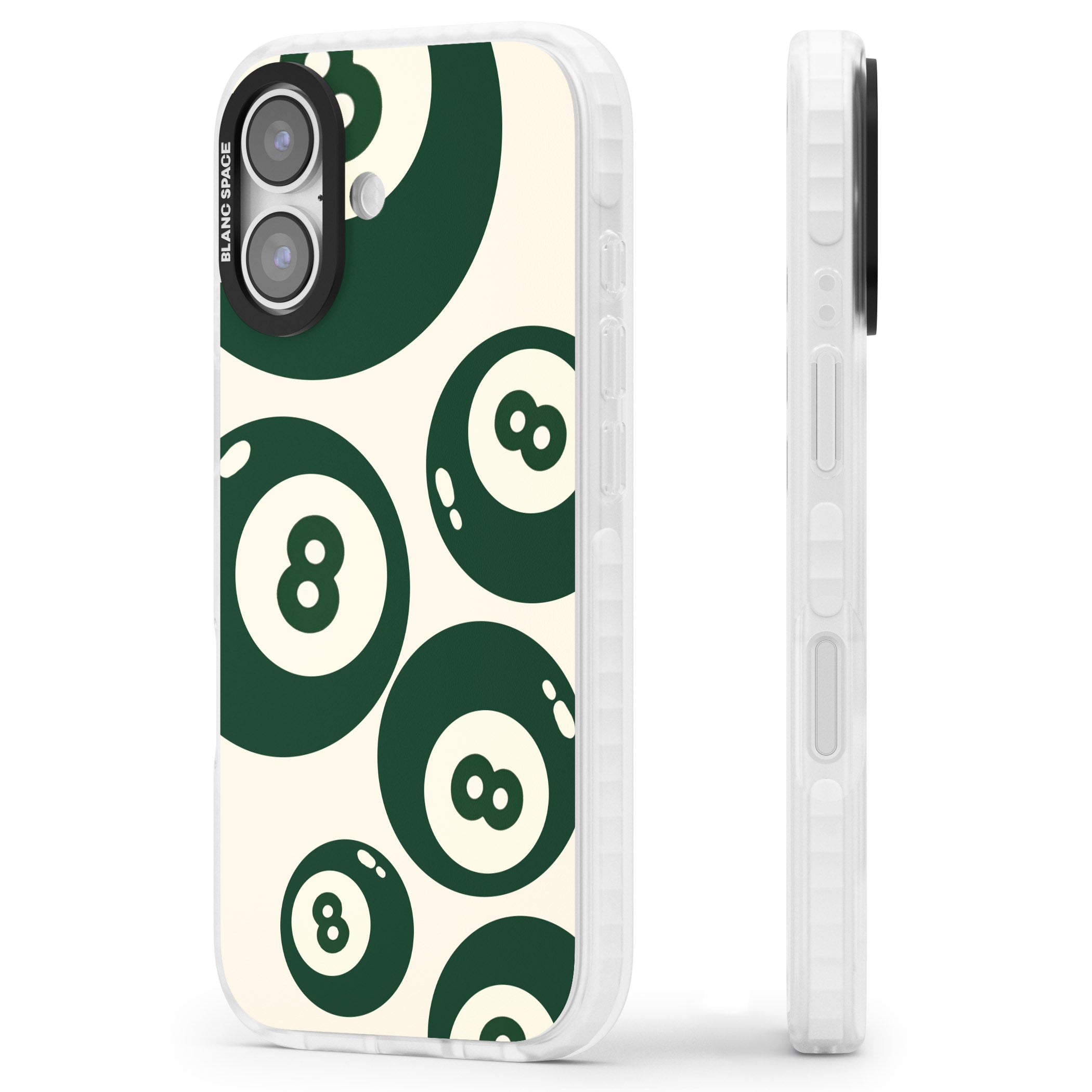 Green Eight Balls iPhone 17 Impact Pro Clear Phone Case Side Profile