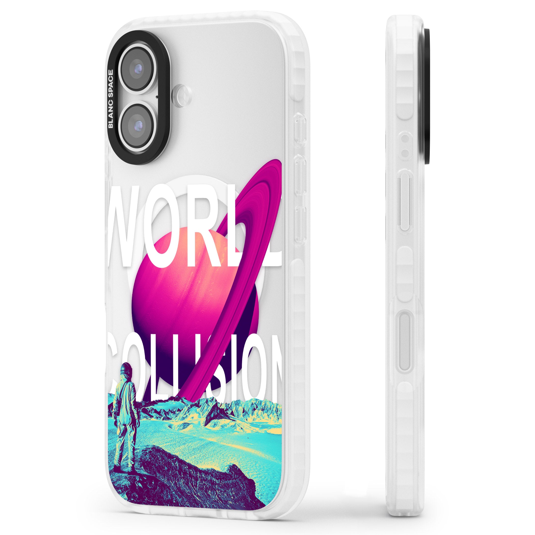 World Collision iPhone 17 Impact Pro Clear Phone Case Side Profile