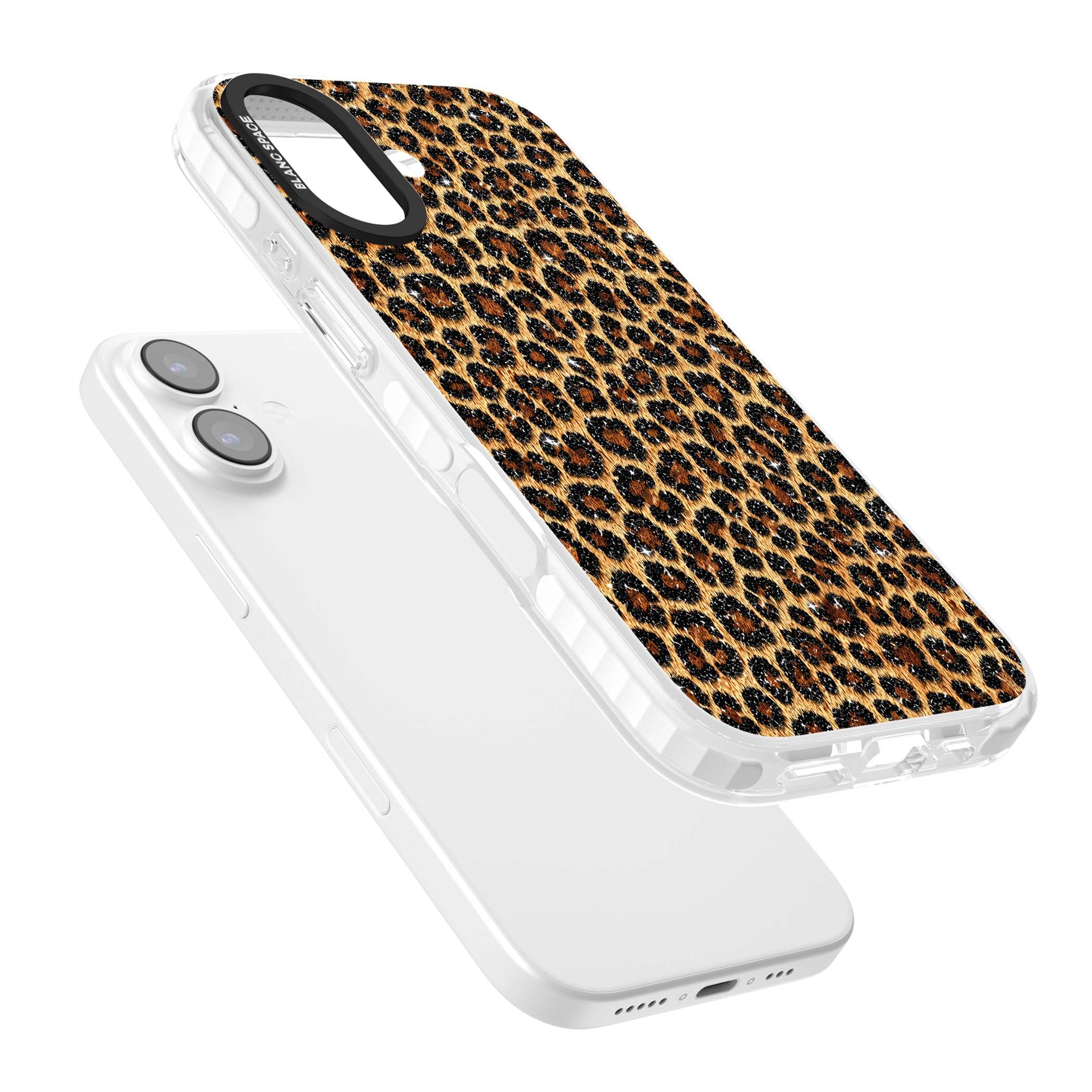 Diamond Leopard leopard print iPhone case featuring golden tan fur, black rosette spots and subtle glitter sparkle | Impact Magsafe case for iPhone 17