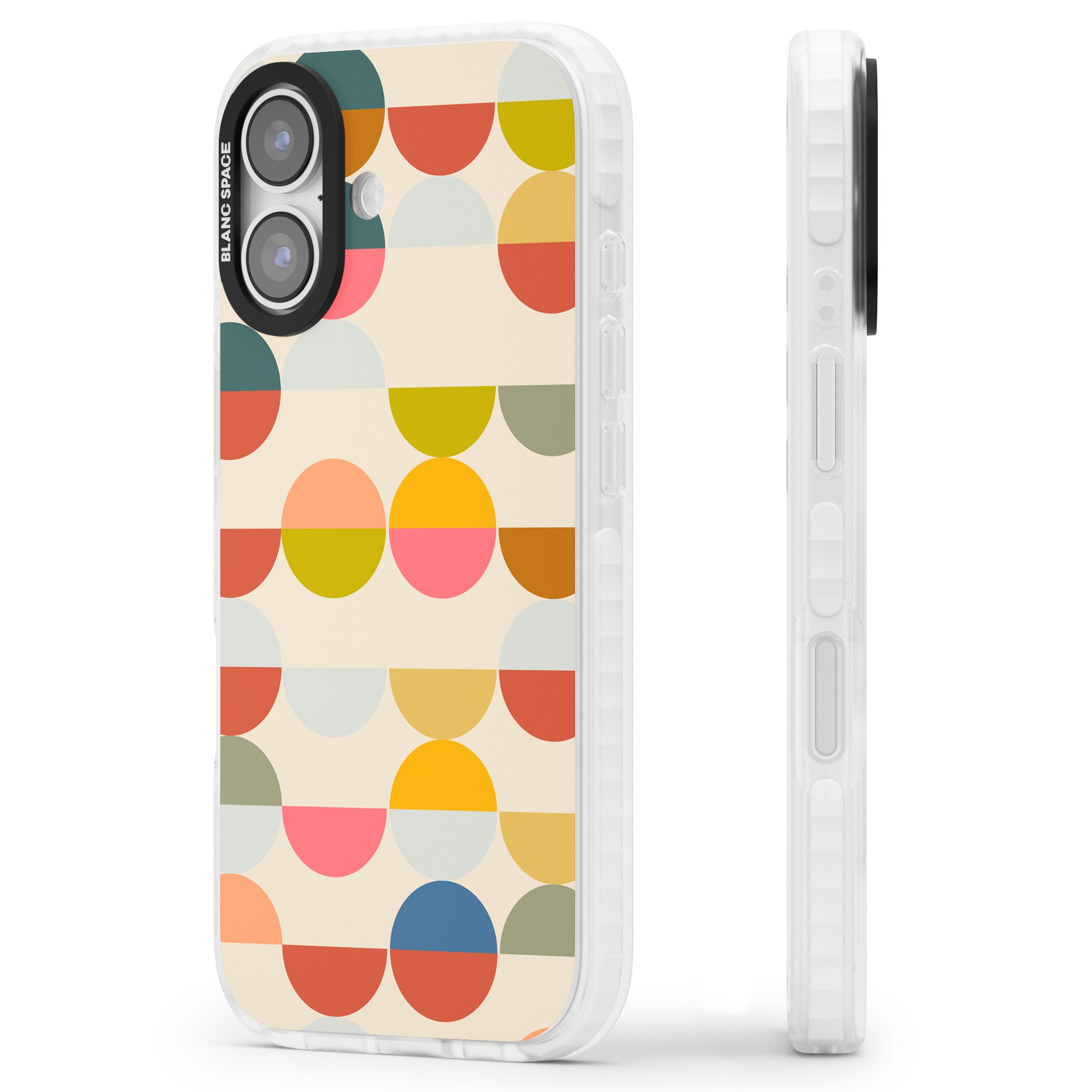 Colorful Retro Circles iPhone 17 Impact Pro Clear Phone Case Side Profile