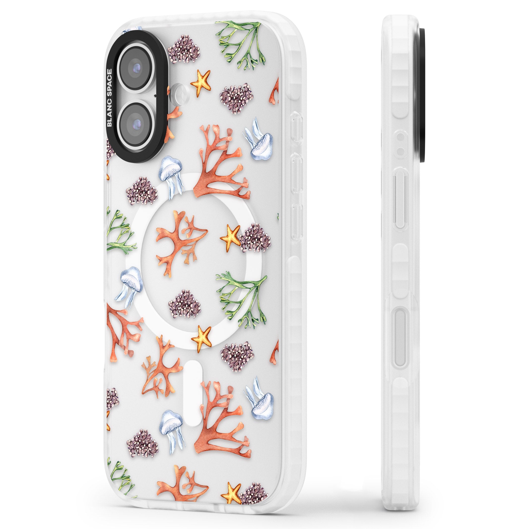 Coral & Jellyfish iPhone 17 Impact Pro Clear Phone Case Side Profile