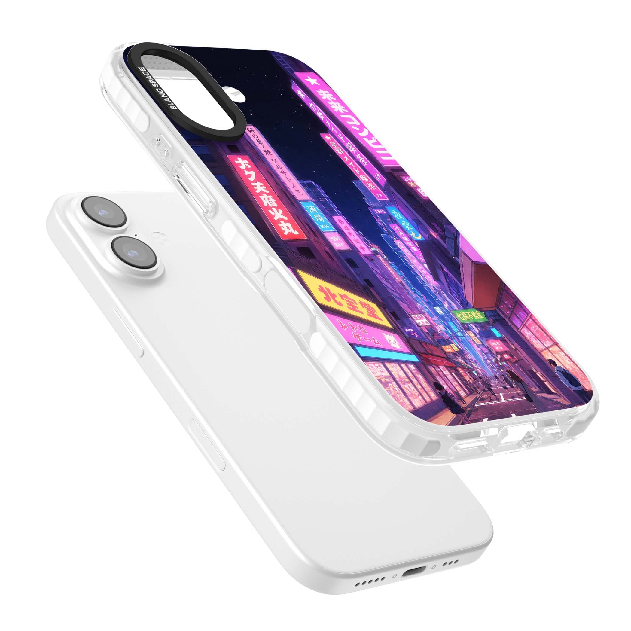 Shibuya At Night Japanese neon city iPhone case featuring glowing kanji signs, pink storefronts and a Tokyo street at n | Impact Magsafe case for iPhone 17