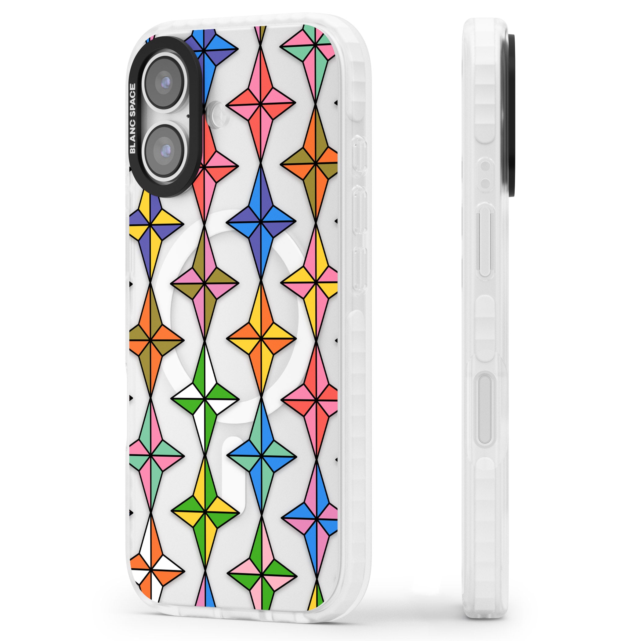 Multi Colour Stars Pattern iPhone 17 Impact Pro Clear Phone Case Side Profile