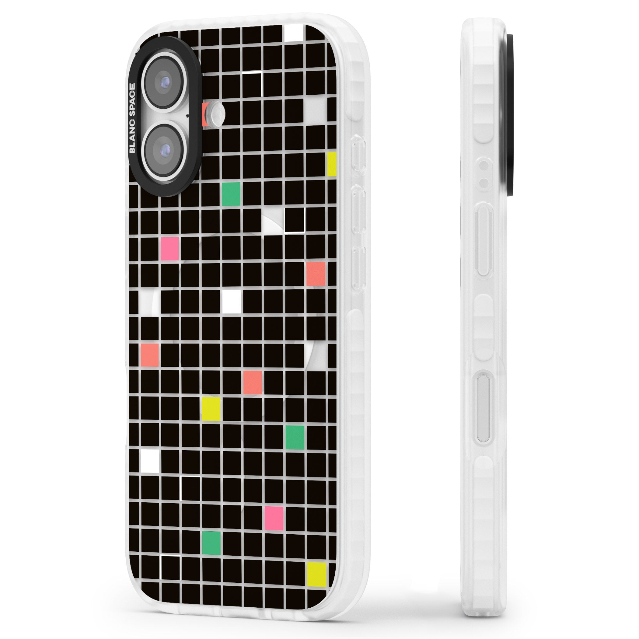 Vibrant Black Geometric Grid iPhone 17 Impact Pro Clear Phone Case Side Profile