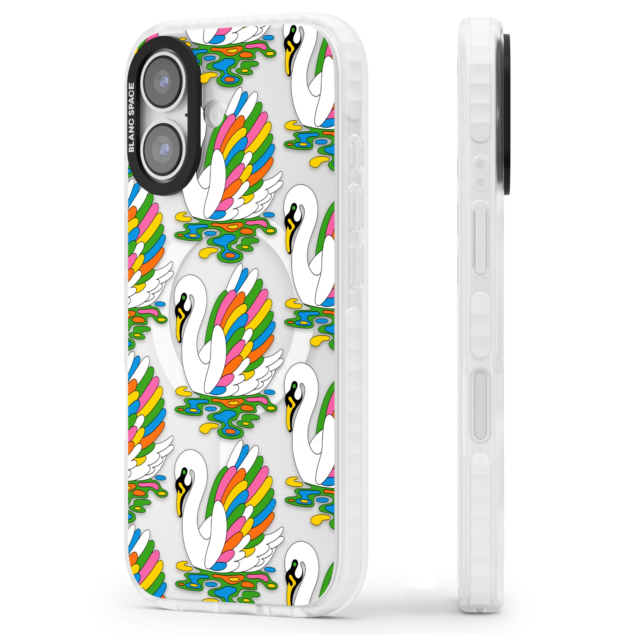 Colourful Swan Pattern iPhone 17 Impact Pro Clear Phone Case Side Profile