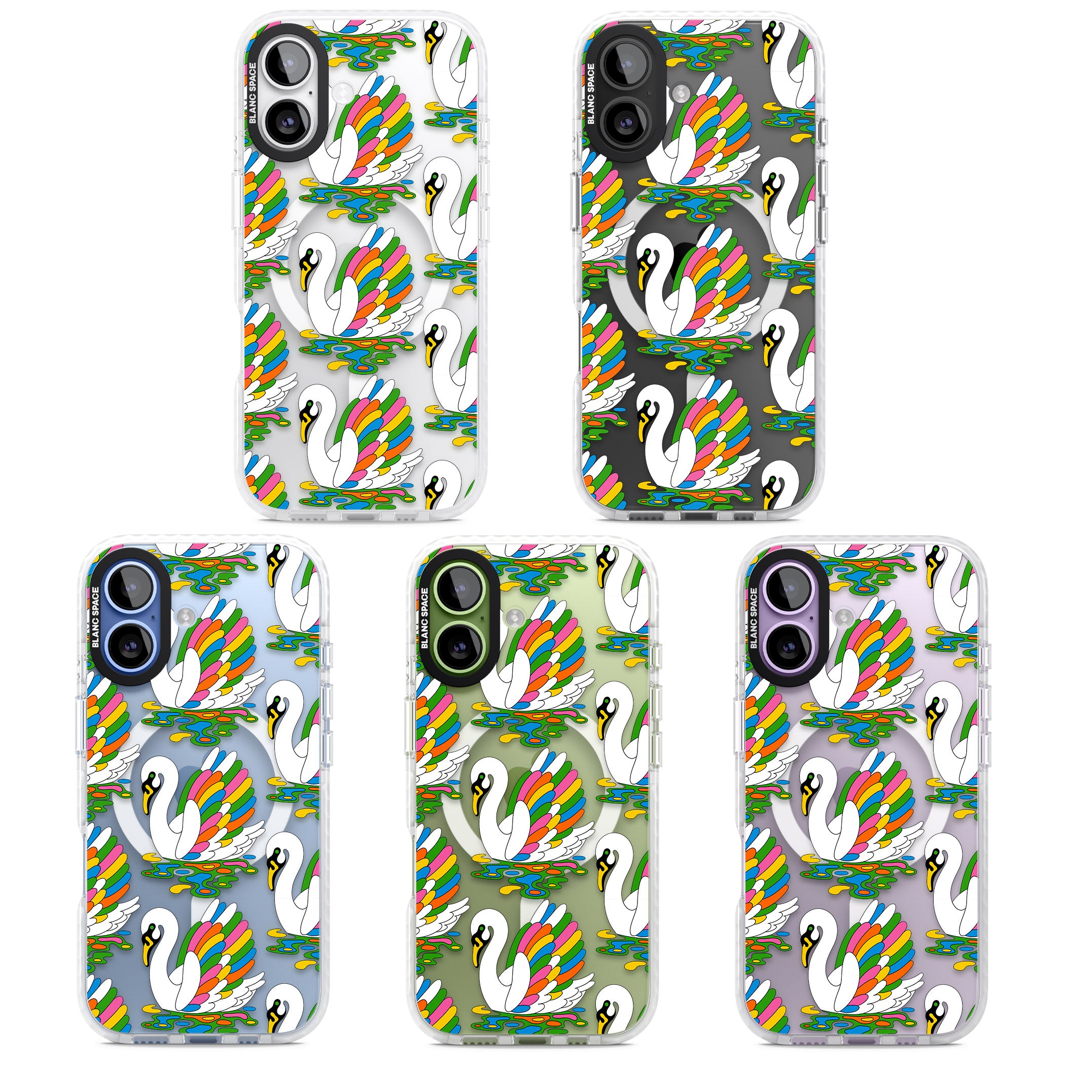 Colourful Swan Pattern iPhone 17 Impact Pro Clear Phone Case APT Impact Protection